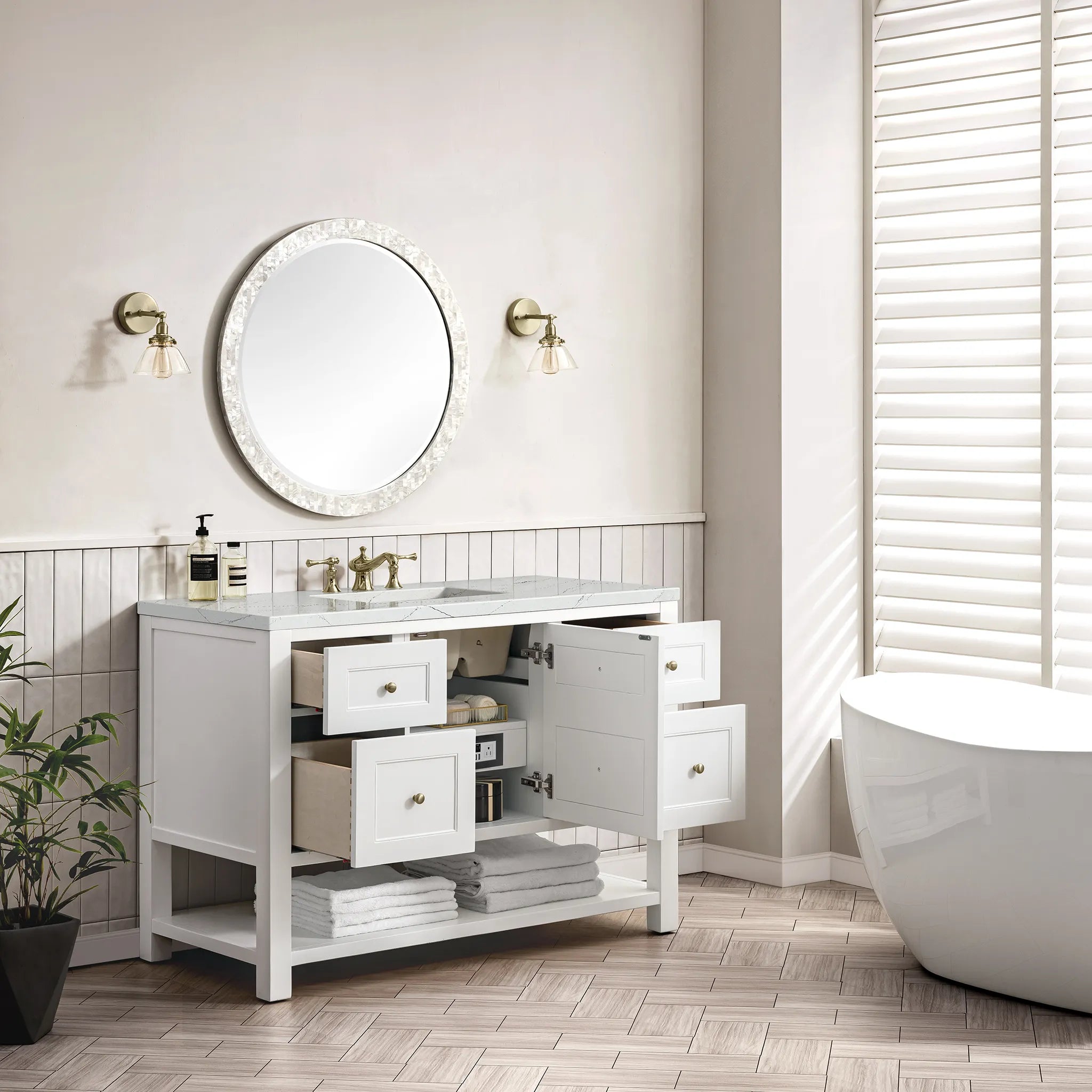 Breckenridge 48" Single Vanity in Bright White Wireless Charger-Ethereal Noctis Silestone-8" Widespread image 6