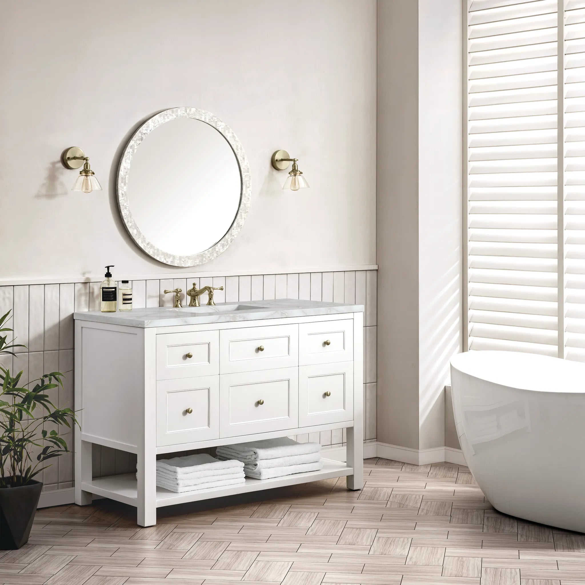 Breckenridge 48" Single Vanity in Bright White Wireless Charger-Victorian Silver Silestone-8" Widespread image 5