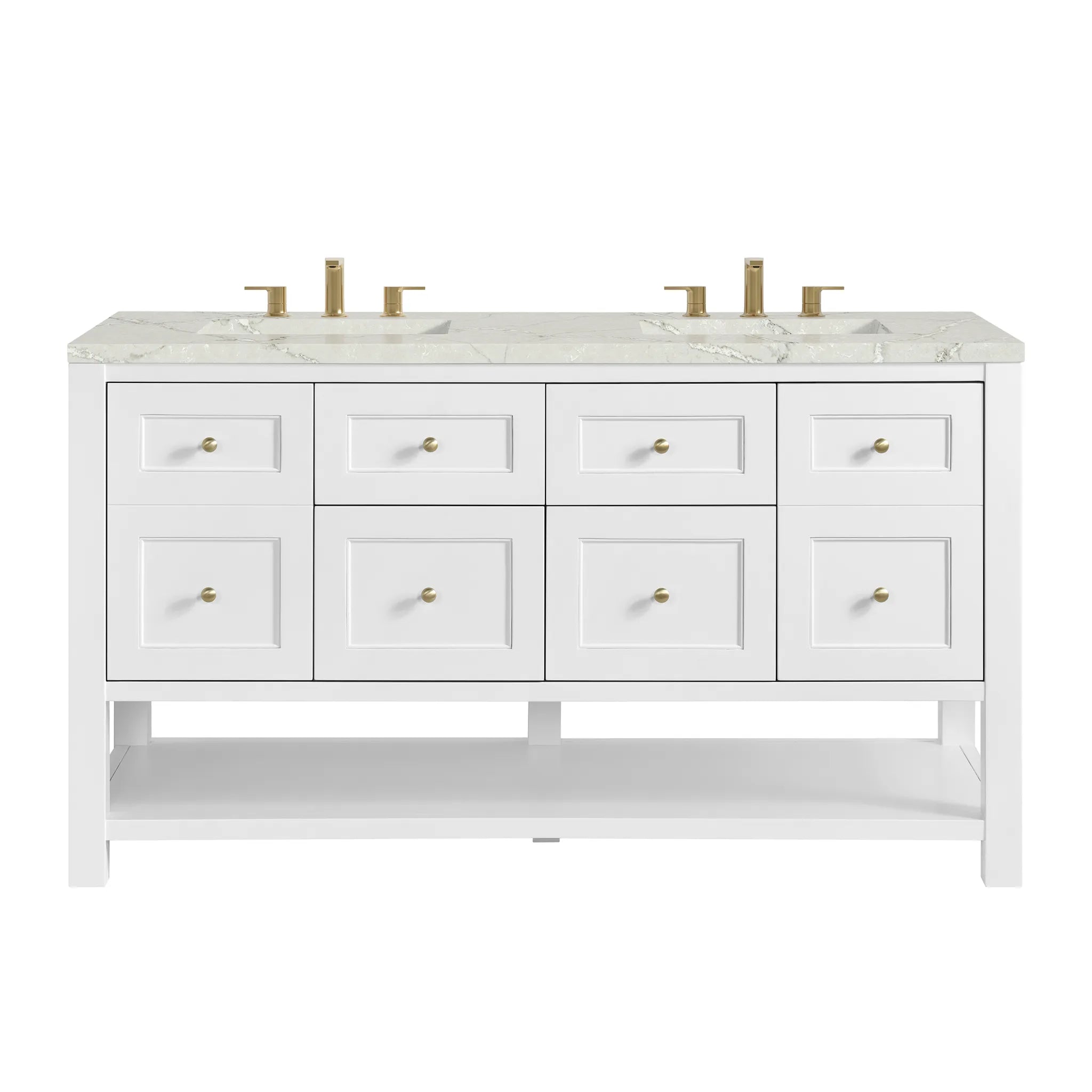 Breckenridge 60" Double Vanity in Bright White, Wireless Charger-Victorian Silver Silestone-8" Widespread image