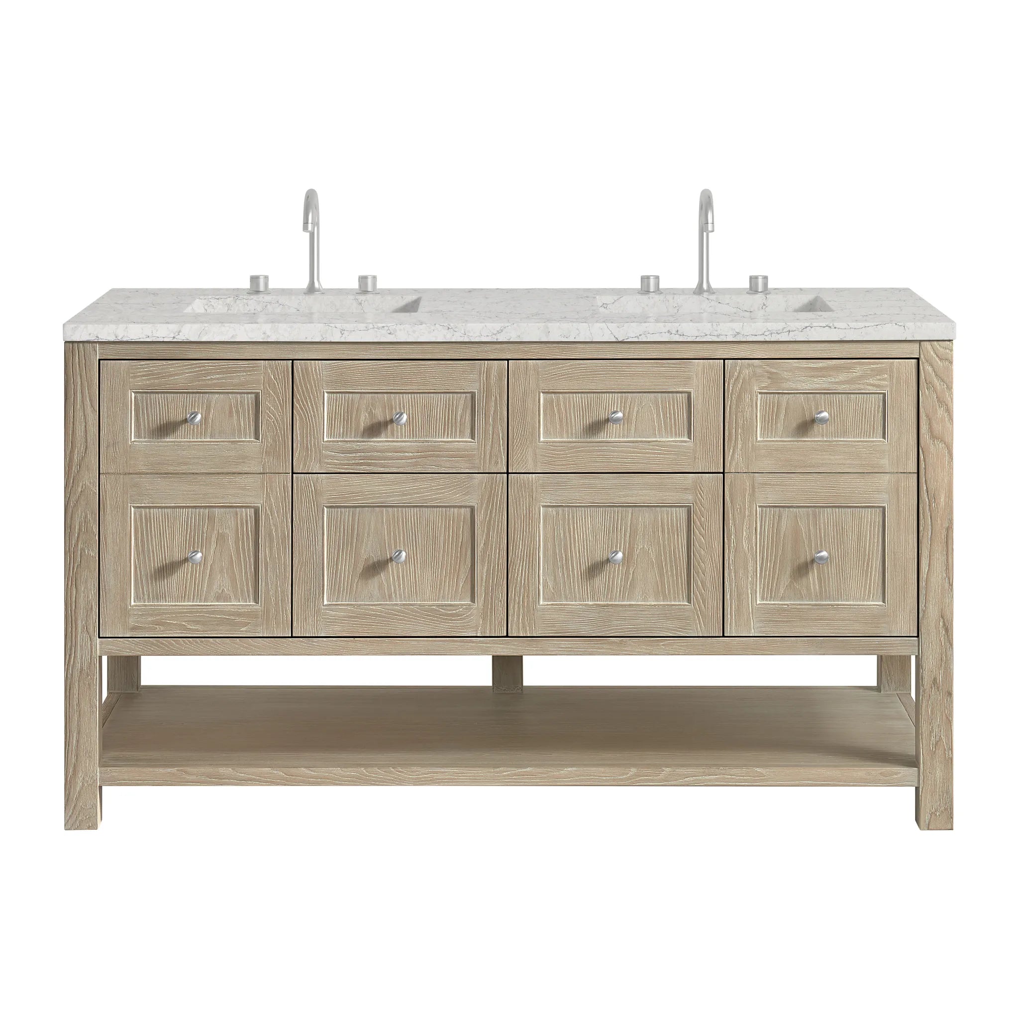 Breckenridge 60" Double Vanity in Whitewashed Oak Wireless Charger-Eternal Jasmine Pearl Silestone-8" Widespread image