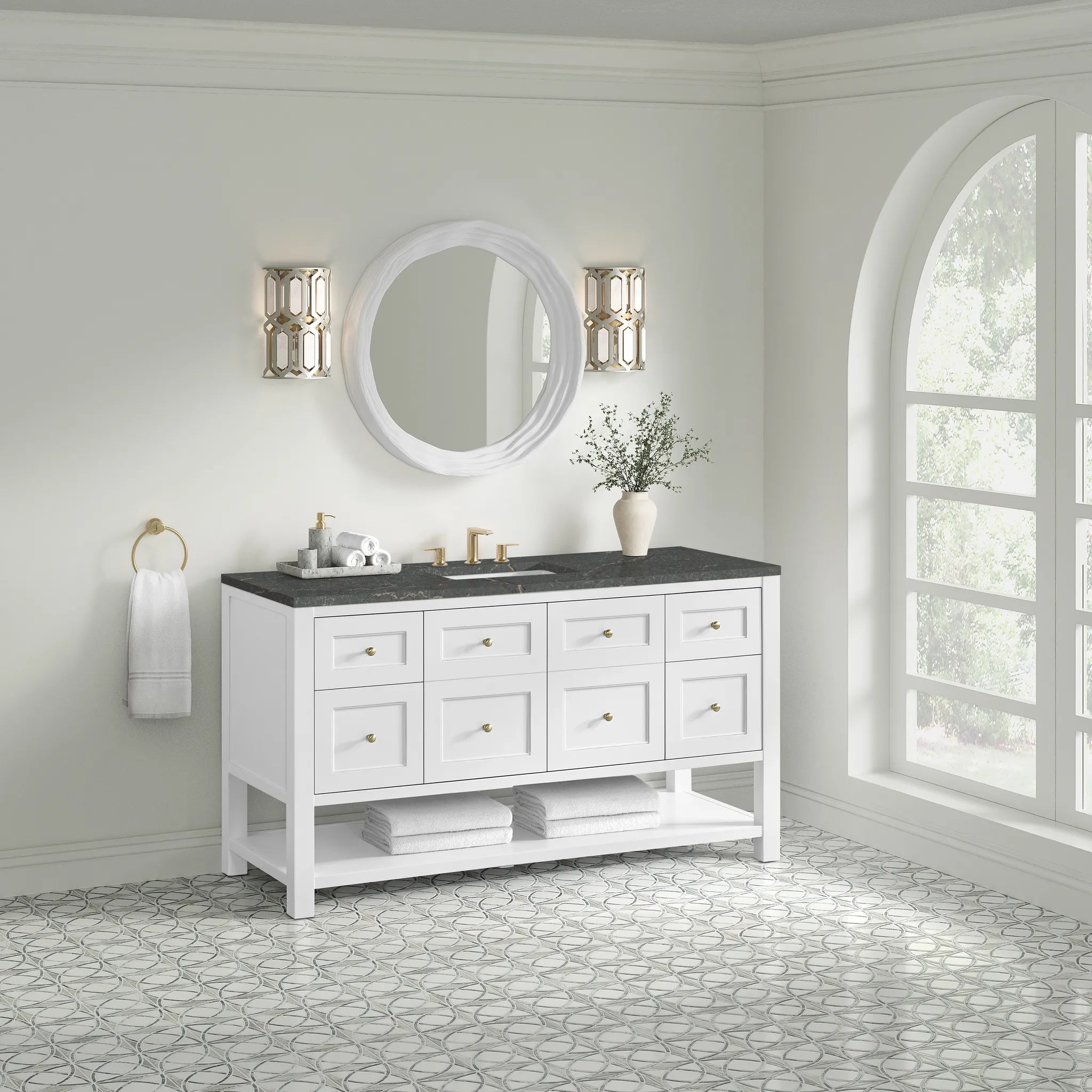 Breckenridge 60" Single Vanity in Bright White w/FreePower Wireless Charger-Parisien Bleu Silestone-8" Widespread image 5