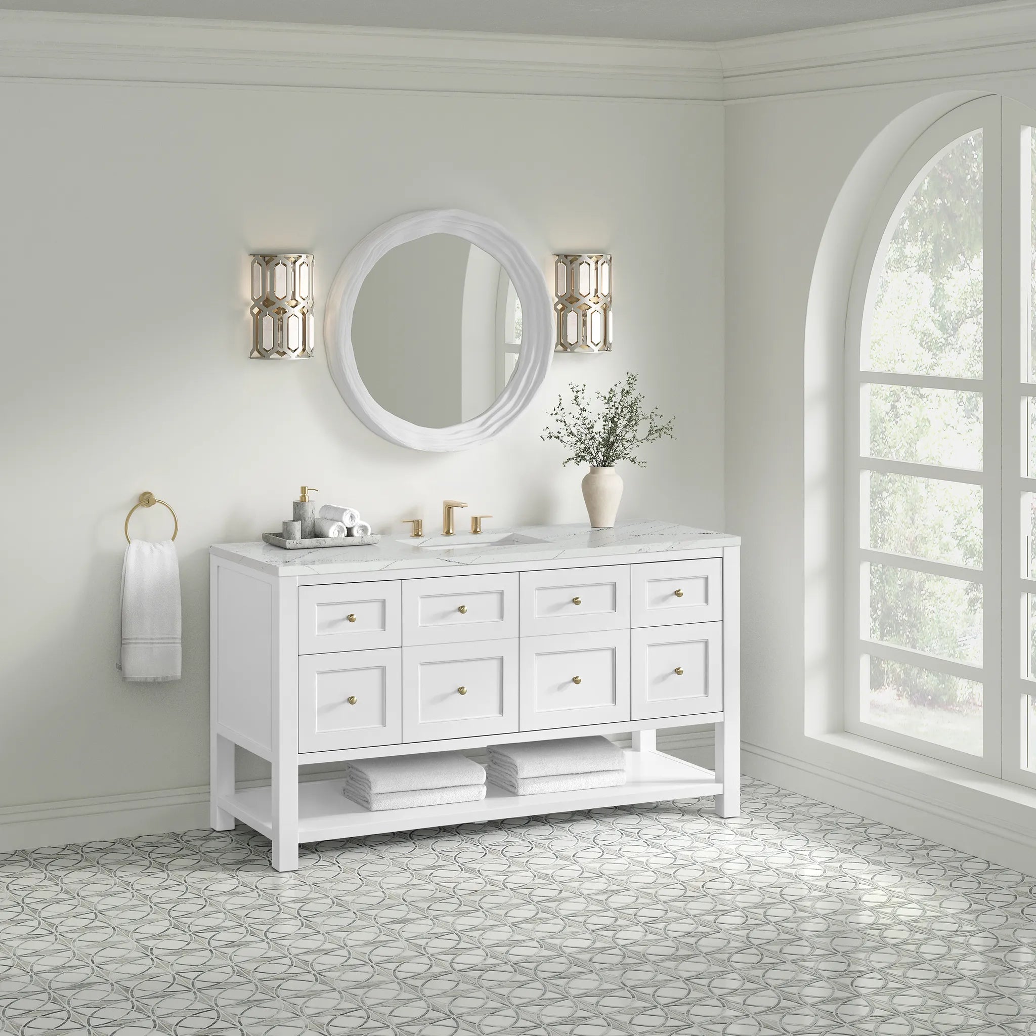 Breckenridge 60" Single Vanity in Bright White Wireless Charger-Ethereal Noctis Silestone-8" Widespread image 5