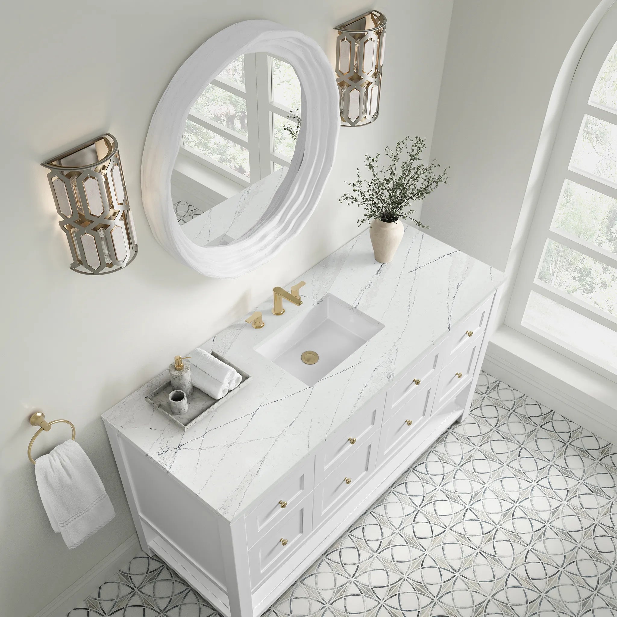 Breckenridge 60" Single Vanity in Bright White Wireless Charger-Ethereal Noctis Silestone-8" Widespread image 8