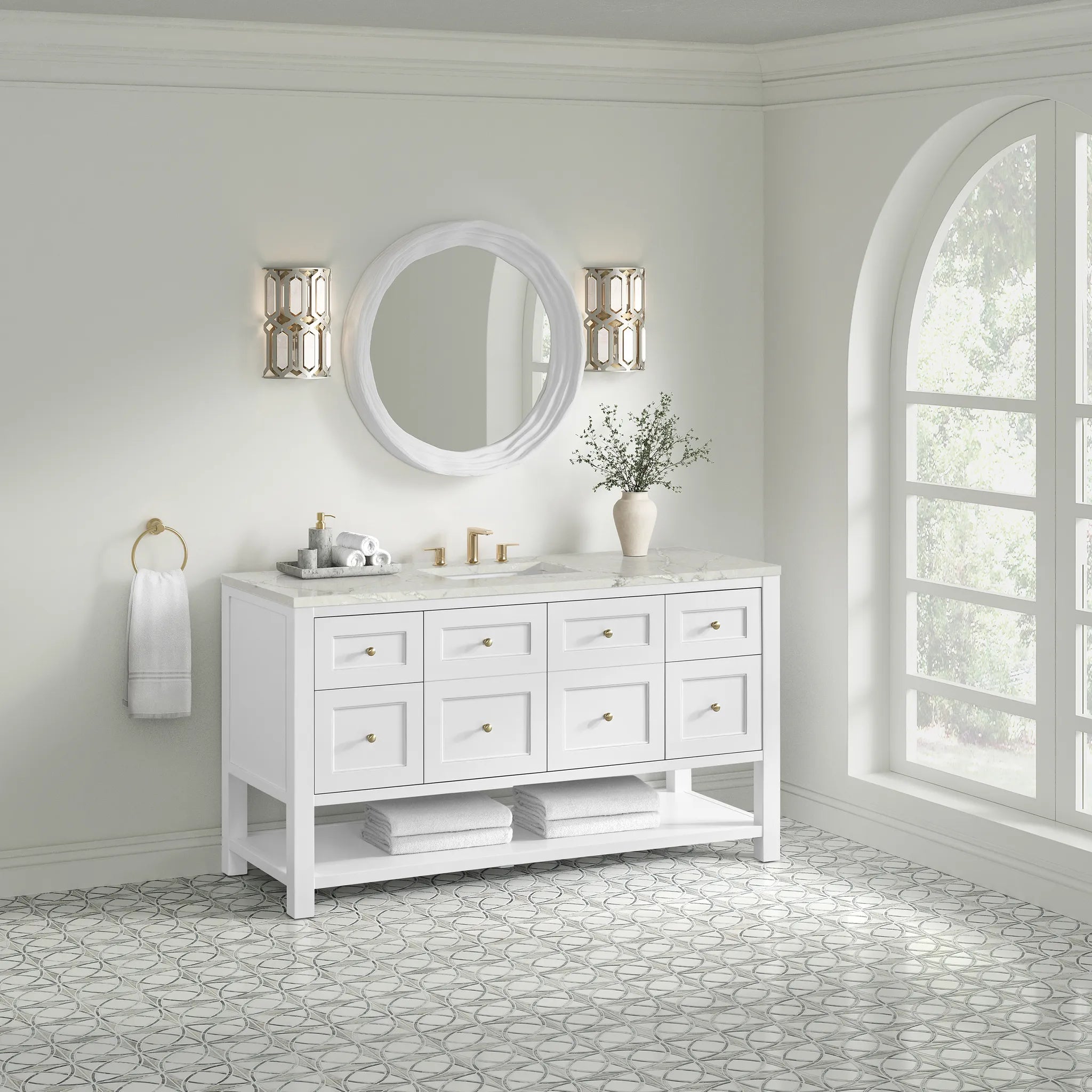 Breckenridge 60" Single Vanity in Bright White Wireless Charger-Victorian Silver Silestone-8" Widespread image 5
