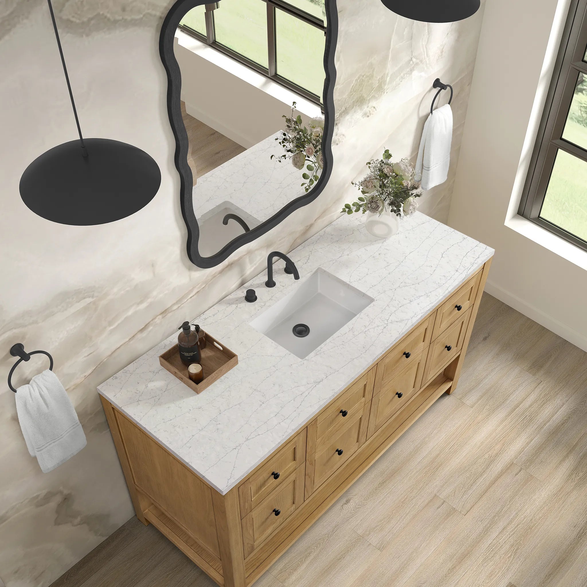 Breckenridge 60" Single Vanity in Light Natural Oak Wireless Charger-Eternal Jasmine Pearl Silestone-8" Widespread image 8