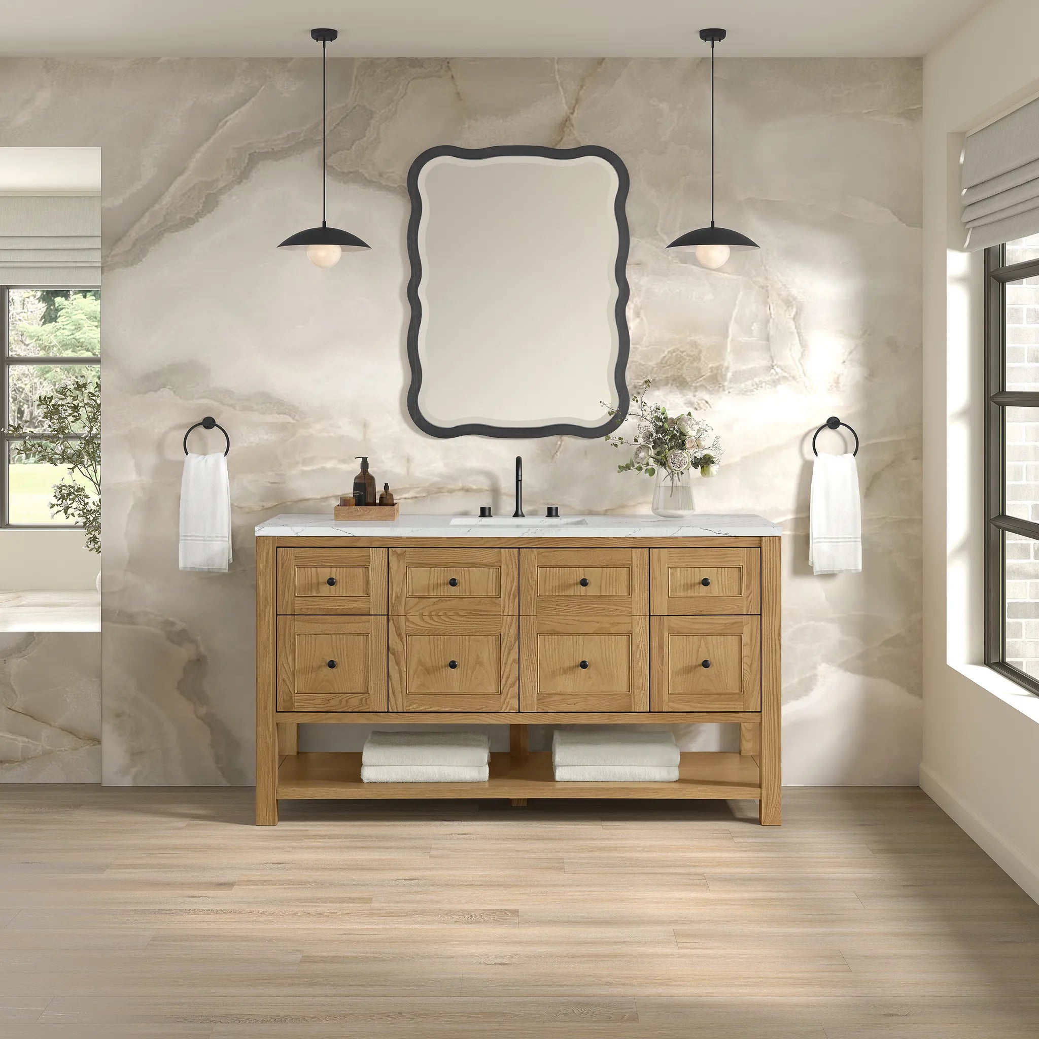 Breckenridge 60" Single Vanity in Light Natural Oak Wireless Charger-Ethereal Noctis Silestone-8" Widespread image 4