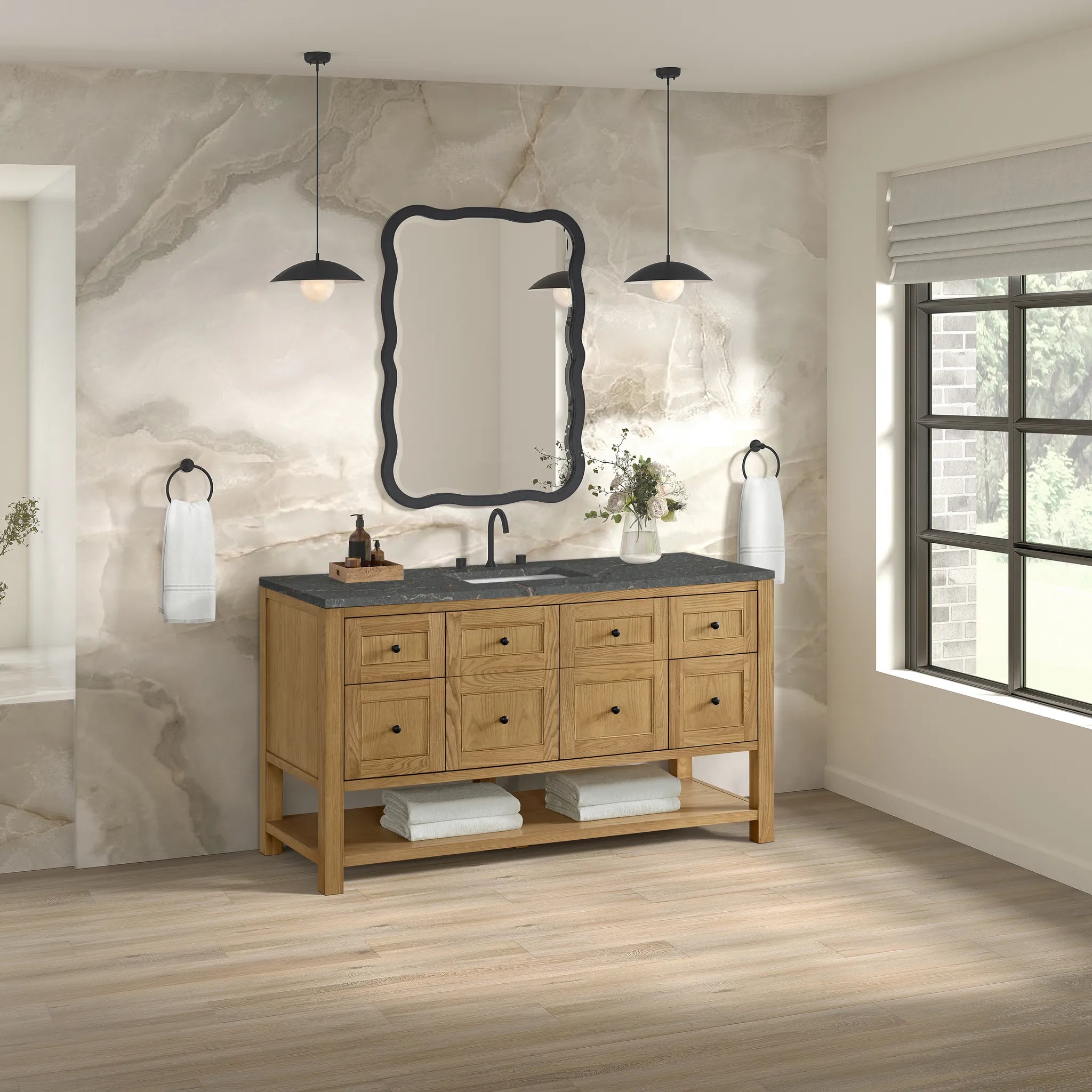 Breckenridge 60" Single Vanity in Light Natural Oak Wireless Charger-Parisien Bleu Silestone-8" Widespread image 5