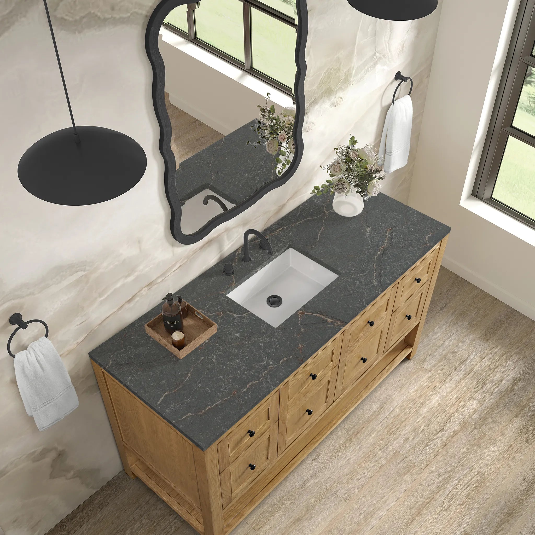 Breckenridge 60" Single Vanity in Light Natural Oak Wireless Charger-Parisien Bleu Silestone-8" Widespread image 8