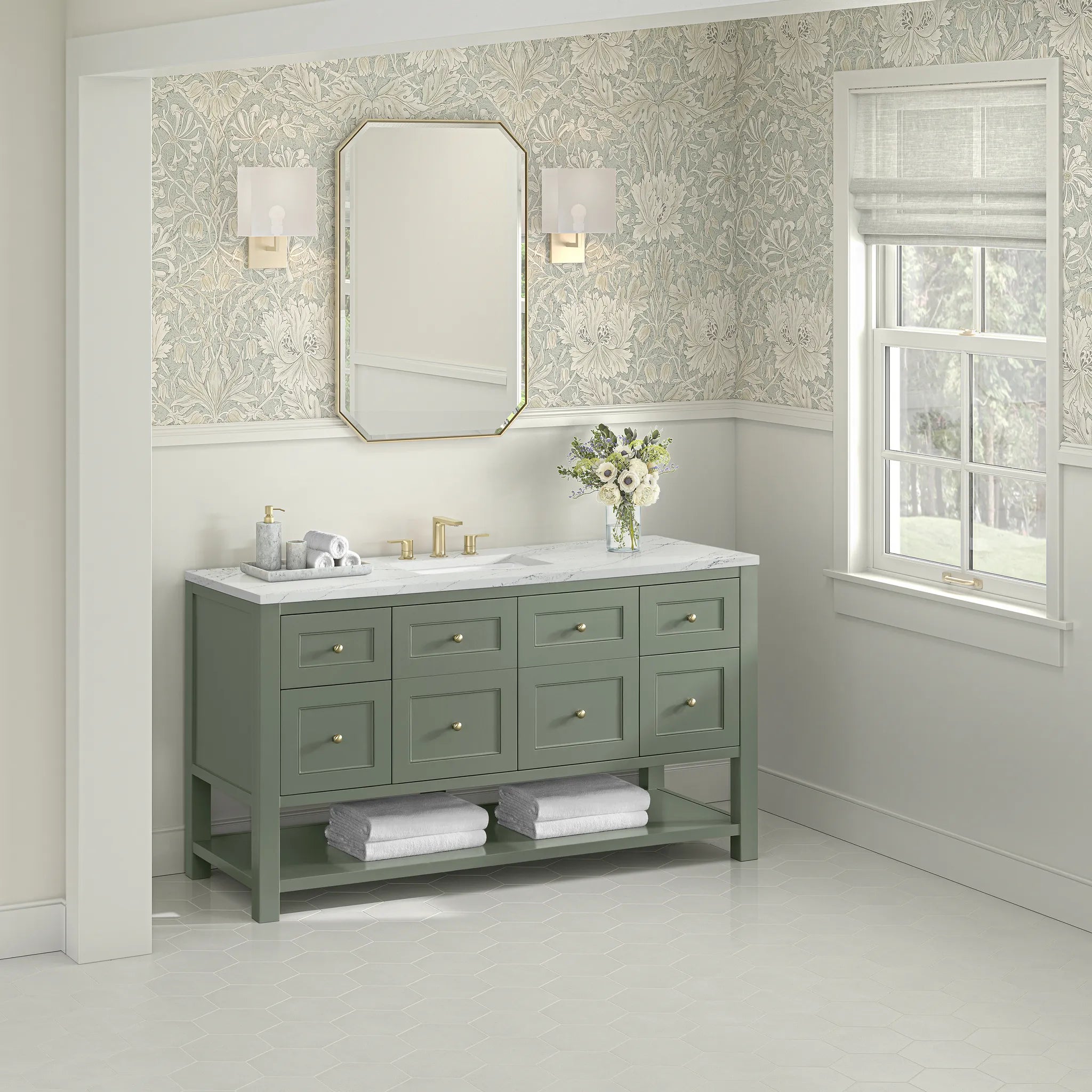 Breckenridge 60" Single Vanity in Smokey Celadon, Wireless Charger-Ethereal Noctis Silestone-8" Widespread image 5