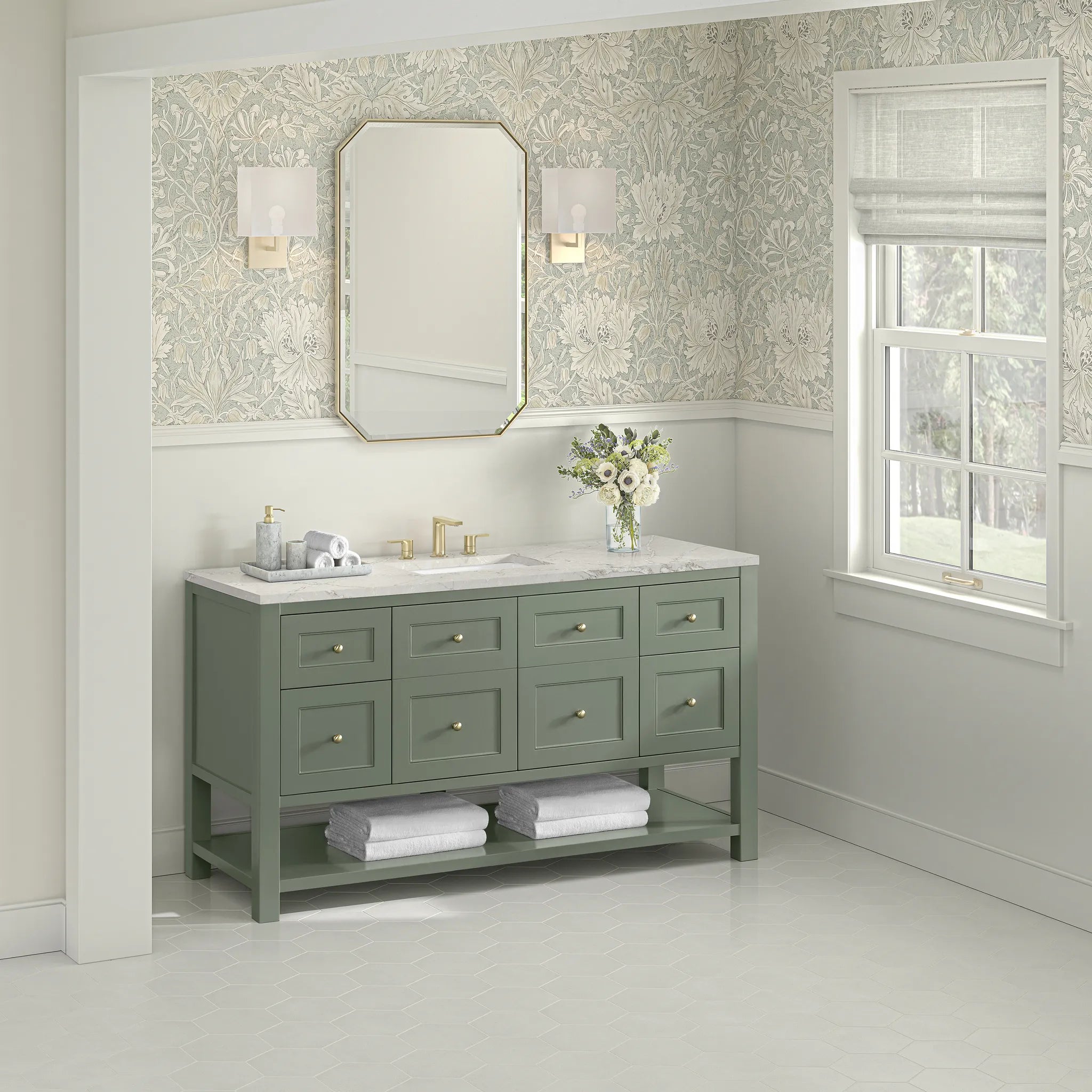 Breckenridge 60" Single Vanity in Smokey Celadon, Wireless Charger-Victorian Silver Silestone-8" Widespread image 5