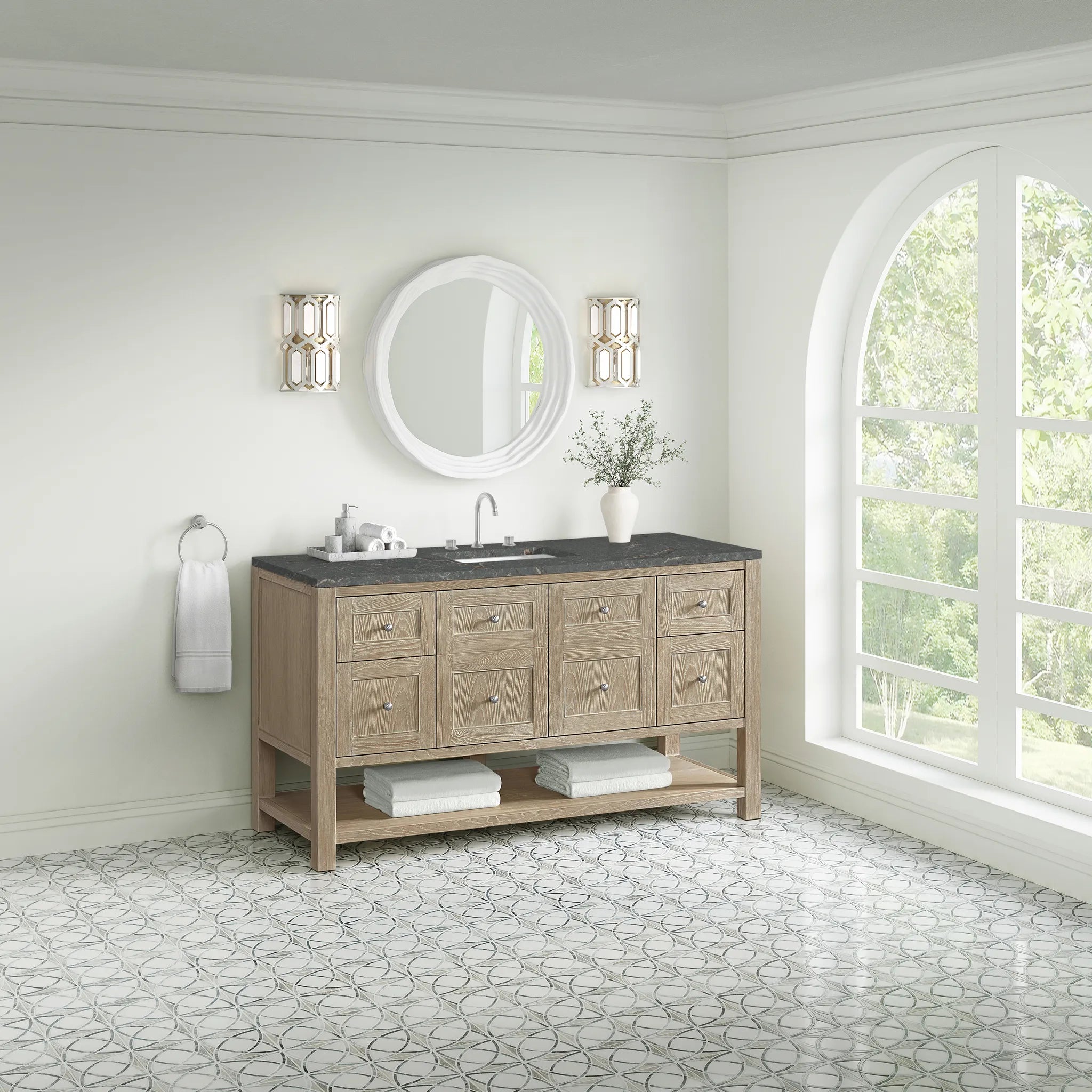 Breckenridge 60" Single Vanity in Whitewashed Oak Wireless Charger-Parisien Bleu Silestone-8" Widespread image 5