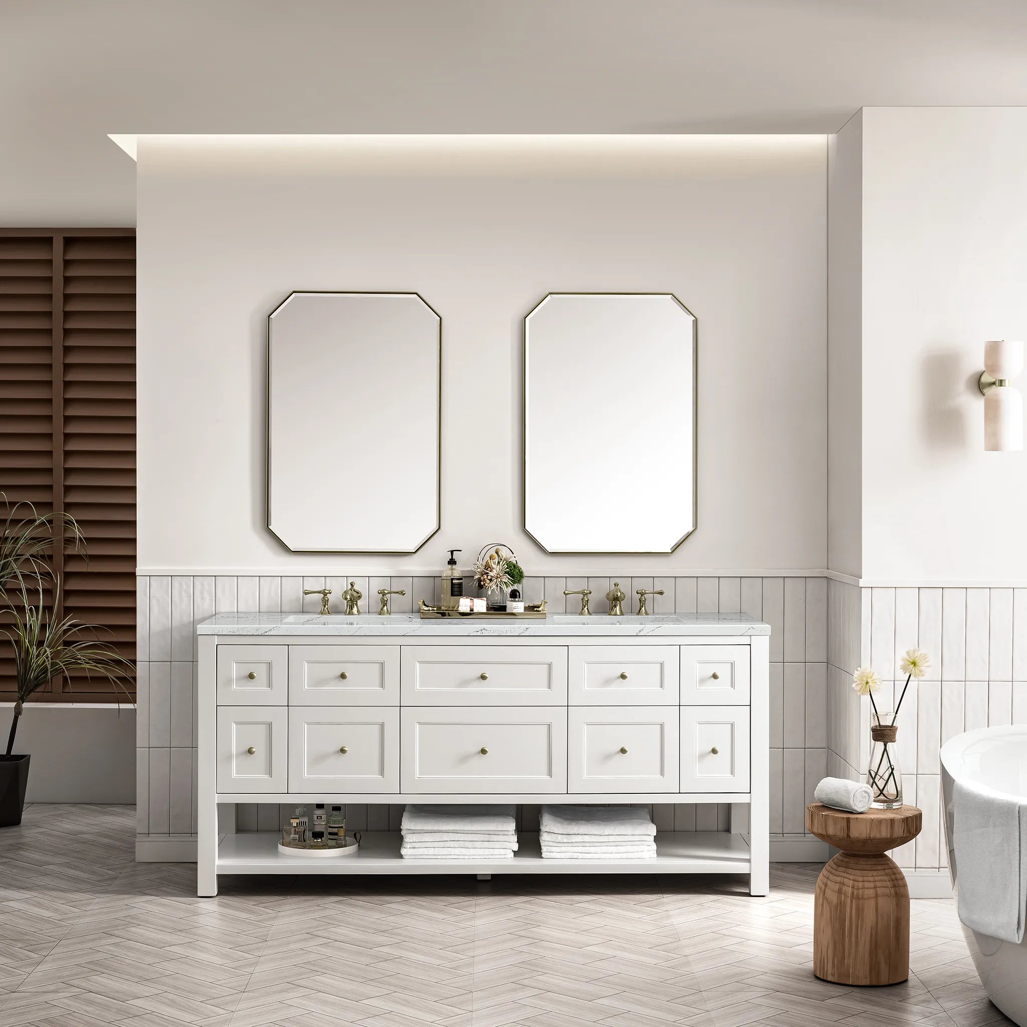 Breckenridge 72" Double Vanity Base Only in Bright White Wireless Charger-Ethereal Noctis Silestone-8" Widespread image 5