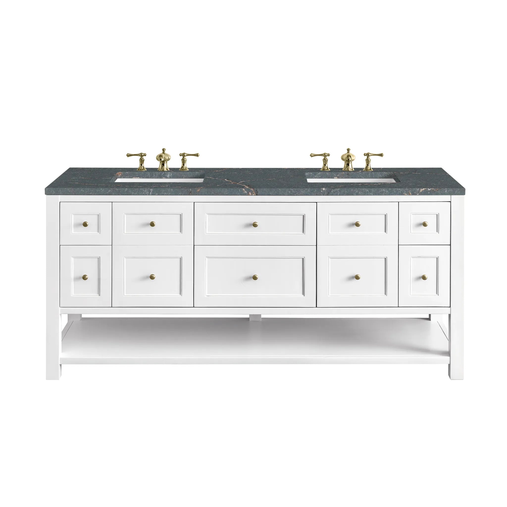 Breckenridge 72" Double Vanity Base Only in Bright White Wireless Charger-Parisien Bleu Silestone-8" Widespread image