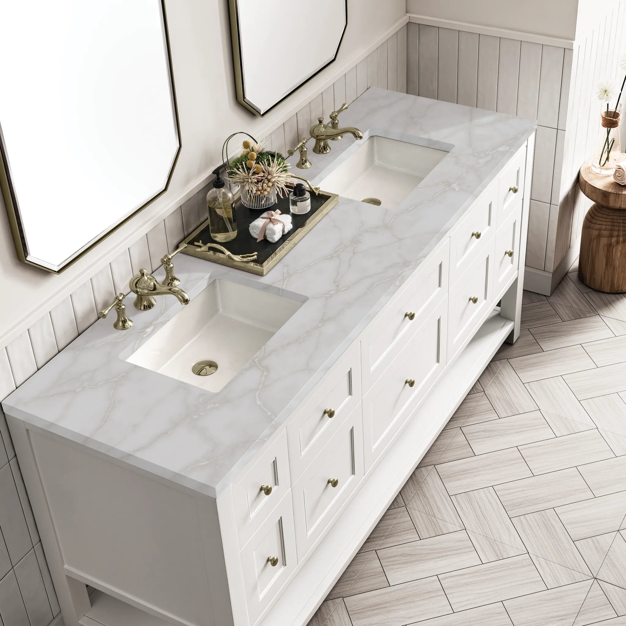 Breckenridge 72" Double Vanity Base Only in Bright White Wireless Charger-Victorian Silver Silestone-8" Widespread image 8