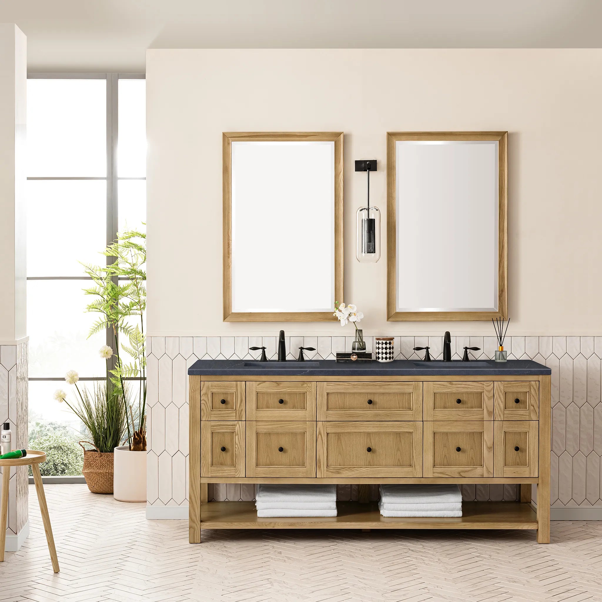 Breckenridge 72" Double Vanity in Light Natural Oak-Charcoal Soapstone Silestone-8" Widespread image 2