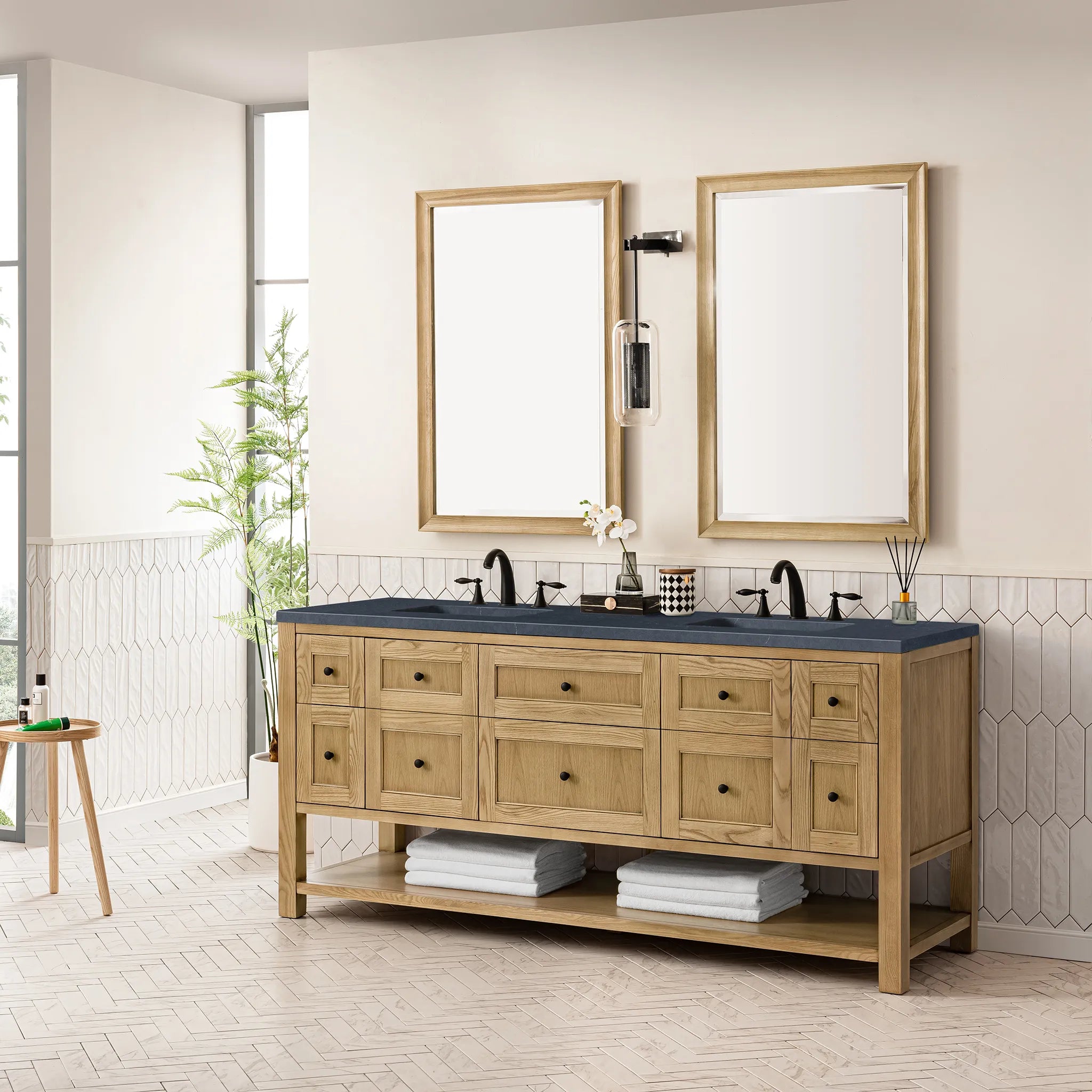Breckenridge 72" Double Vanity in Light Natural Oak-Charcoal Soapstone Silestone-8" Widespread image 3