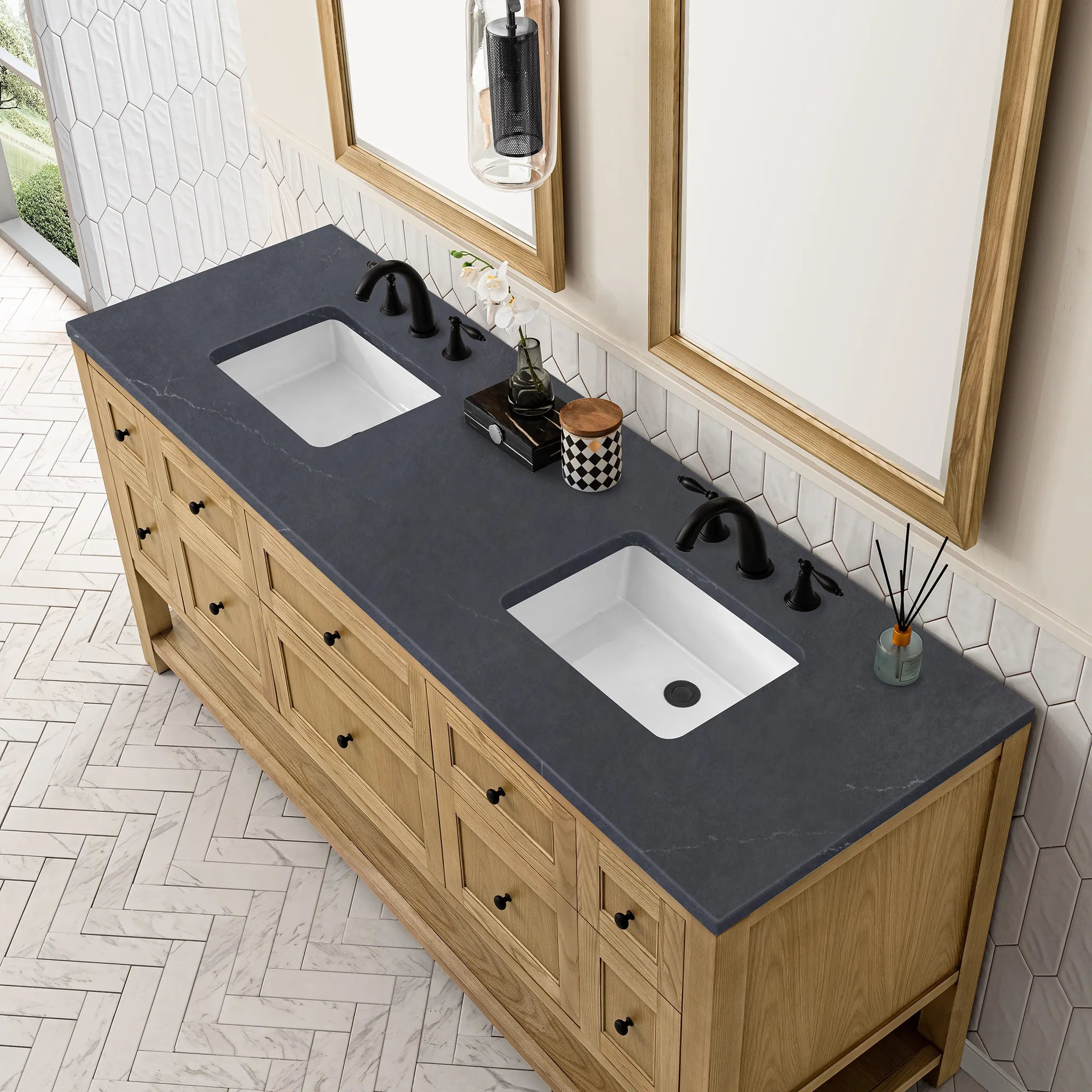 Breckenridge 72" Double Vanity in Light Natural Oak-Charcoal Soapstone Silestone-8" Widespread image 6