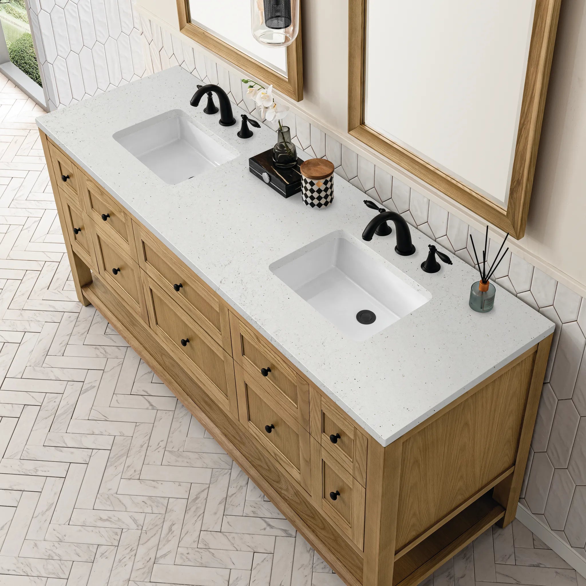 Breckenridge 72" Double Vanity in Light Natural Oak-Lime Delight Silestone-8" Widespread image 4