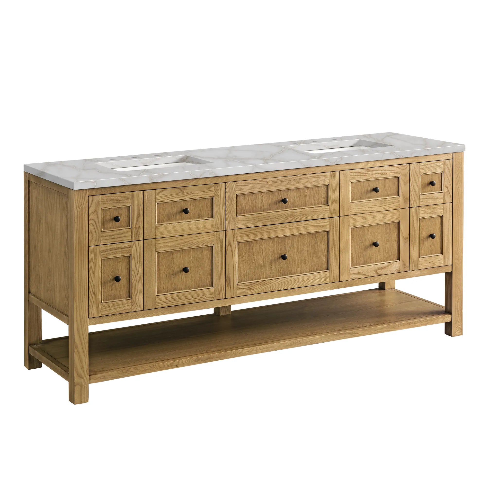 Breckenridge 72" Double Vanity in Light Natural Oak-Victorian Silver Silestone-8" Widespread image 5