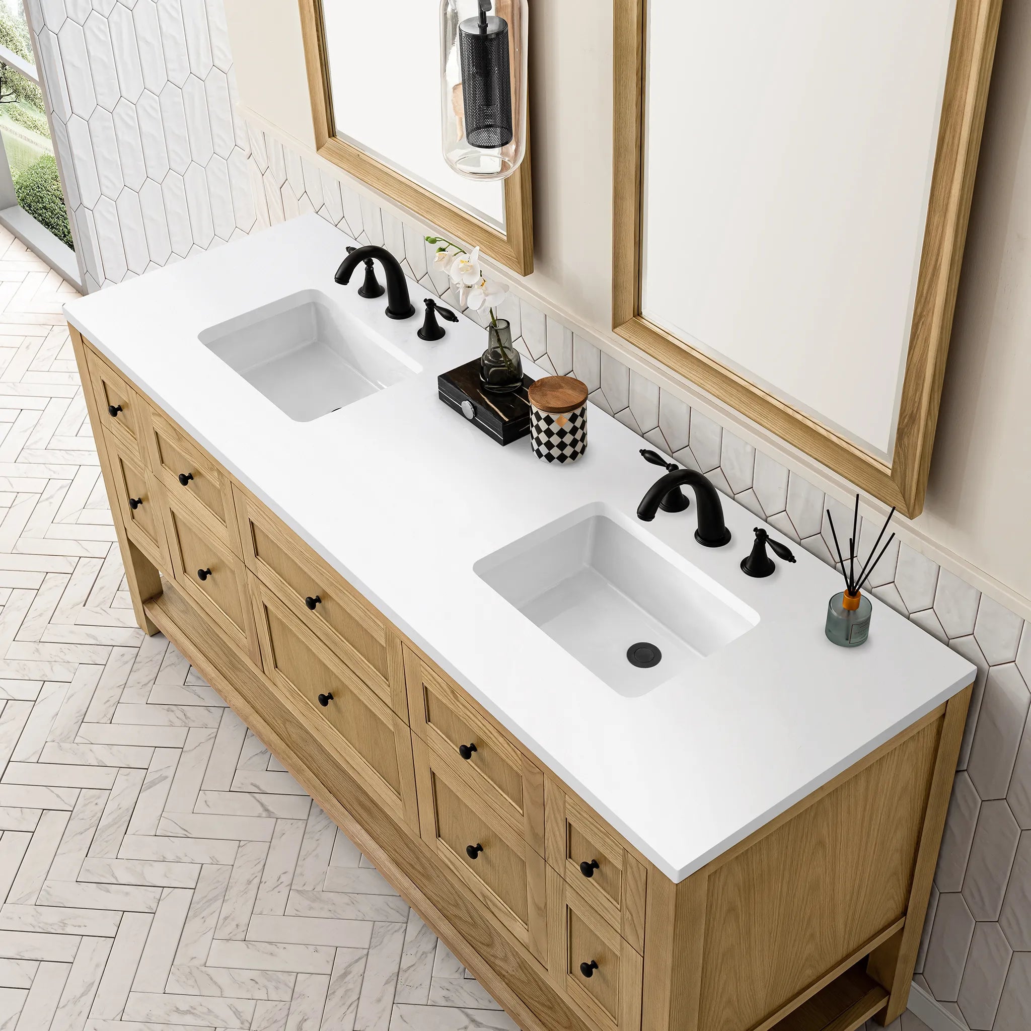 Breckenridge 72" Double Vanity in Light Natural Oak-White Zeus Silestone-8" Widespread image 8