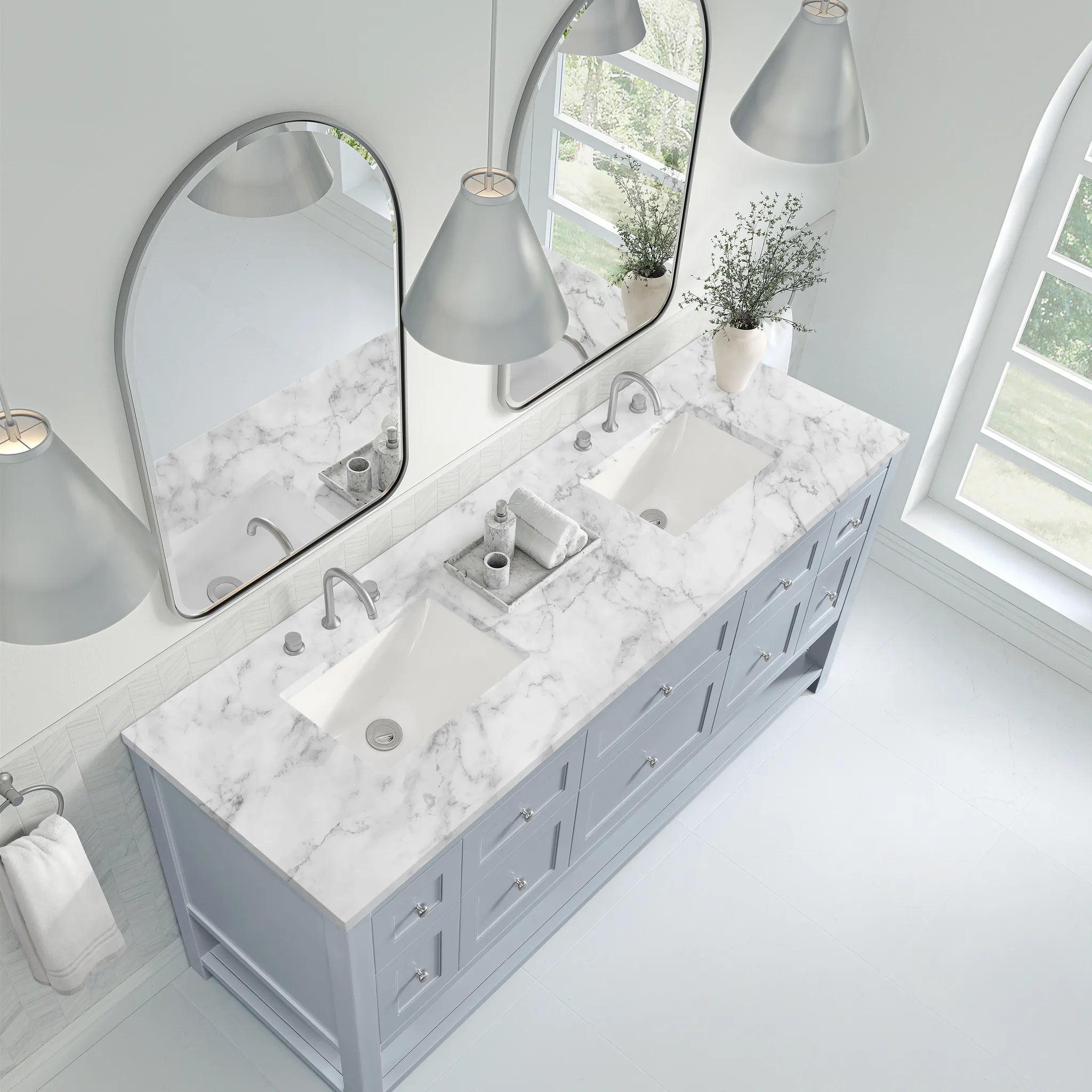 Breckenridge 72" Double Vanity in Serenity Blue-Carrara White Marble-8" Widespread image 6