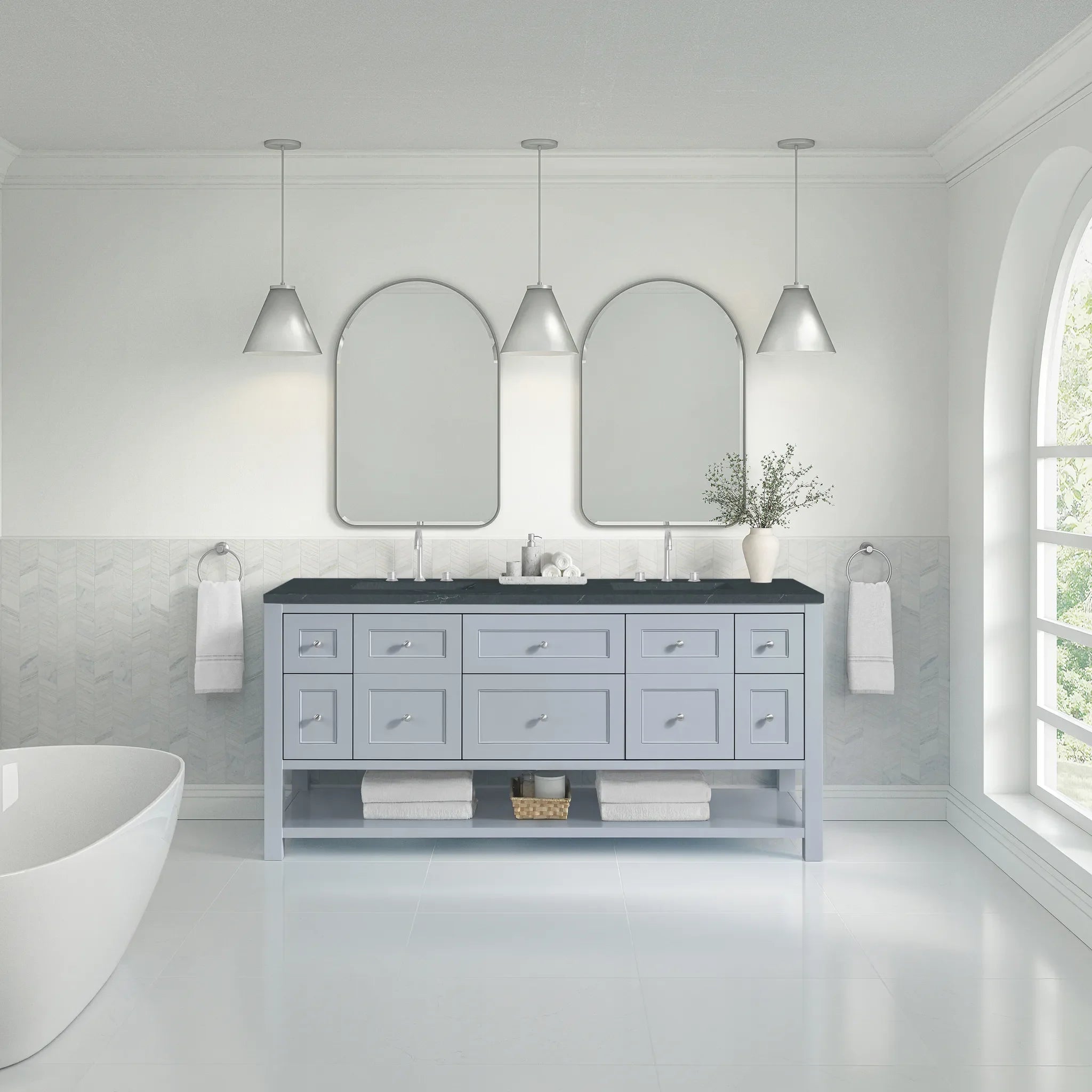 Breckenridge 72" Double Vanity in Serenity Blue-Charcoal Soapstone Silestone-8" Widespread image 2