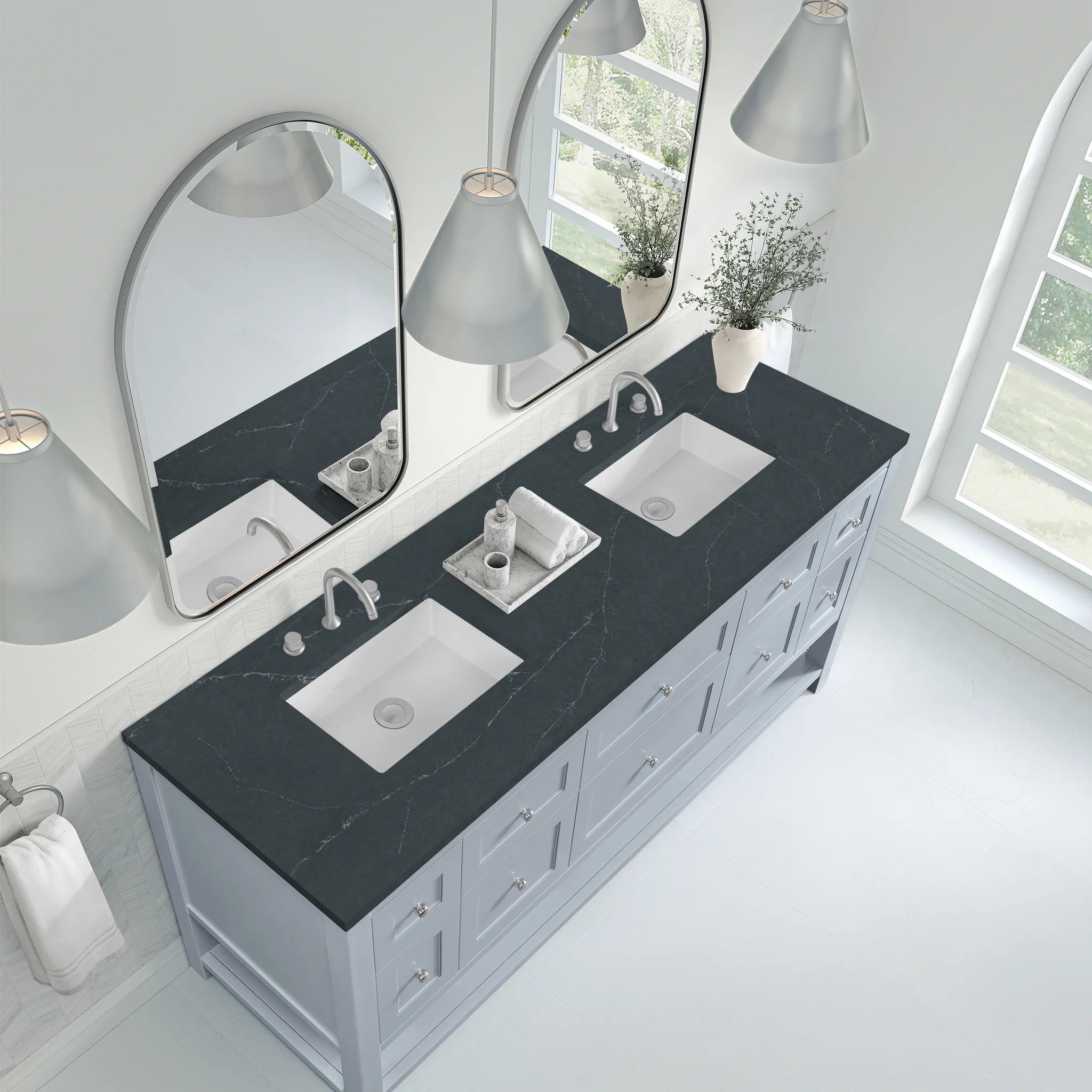 Breckenridge 72" Double Vanity in Serenity Blue-Charcoal Soapstone Silestone-8" Widespread image 6