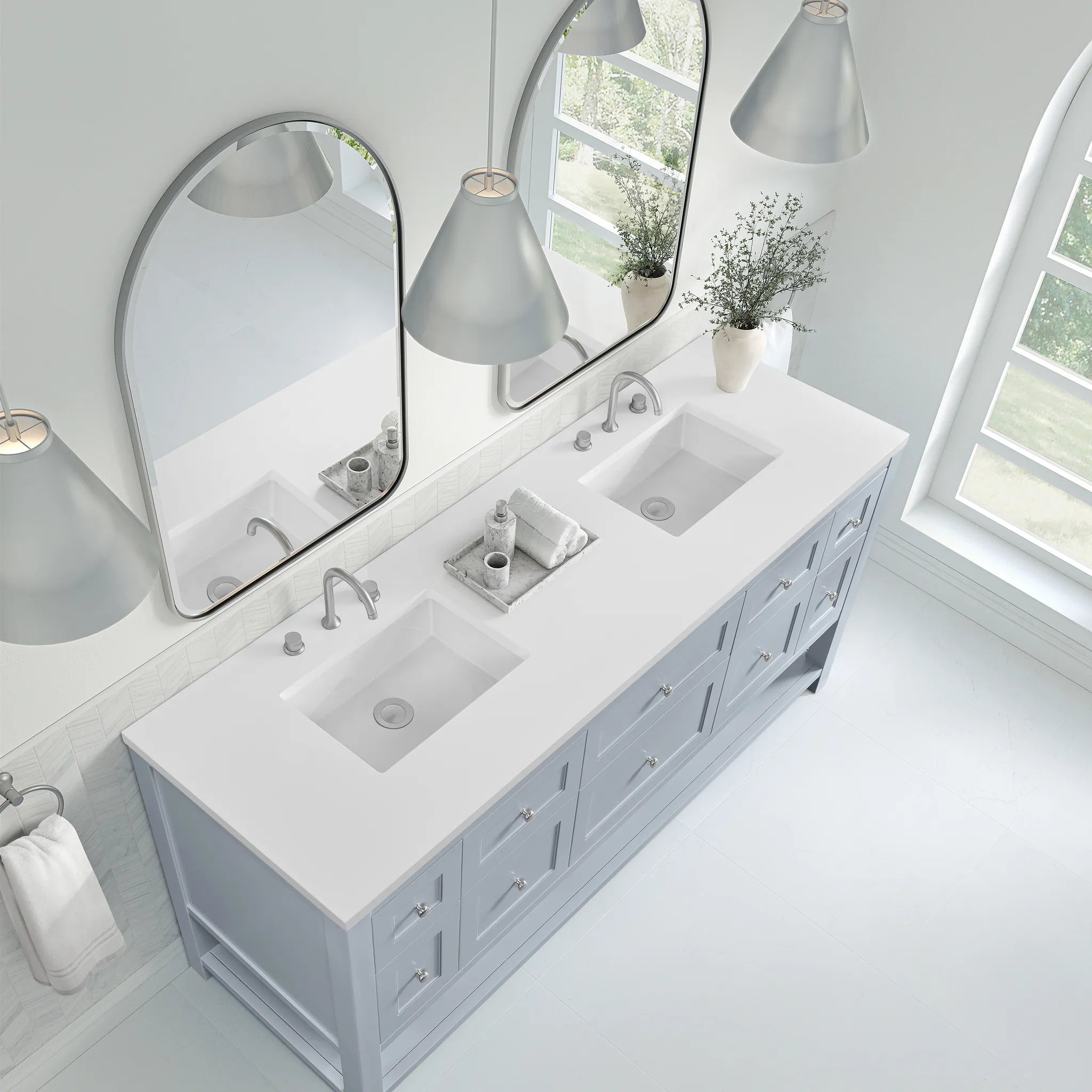 Breckenridge 72" Double Vanity in Serenity Blue-White Zeus Silestone-8" Widespread image 6
