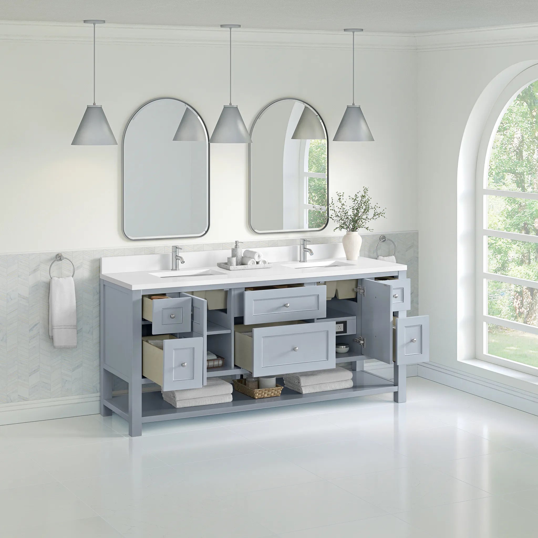 Breckenridge 72" Double Vanity in Serenity Blue-White Zeus Silestone & Backsplash-Single Hole image 4