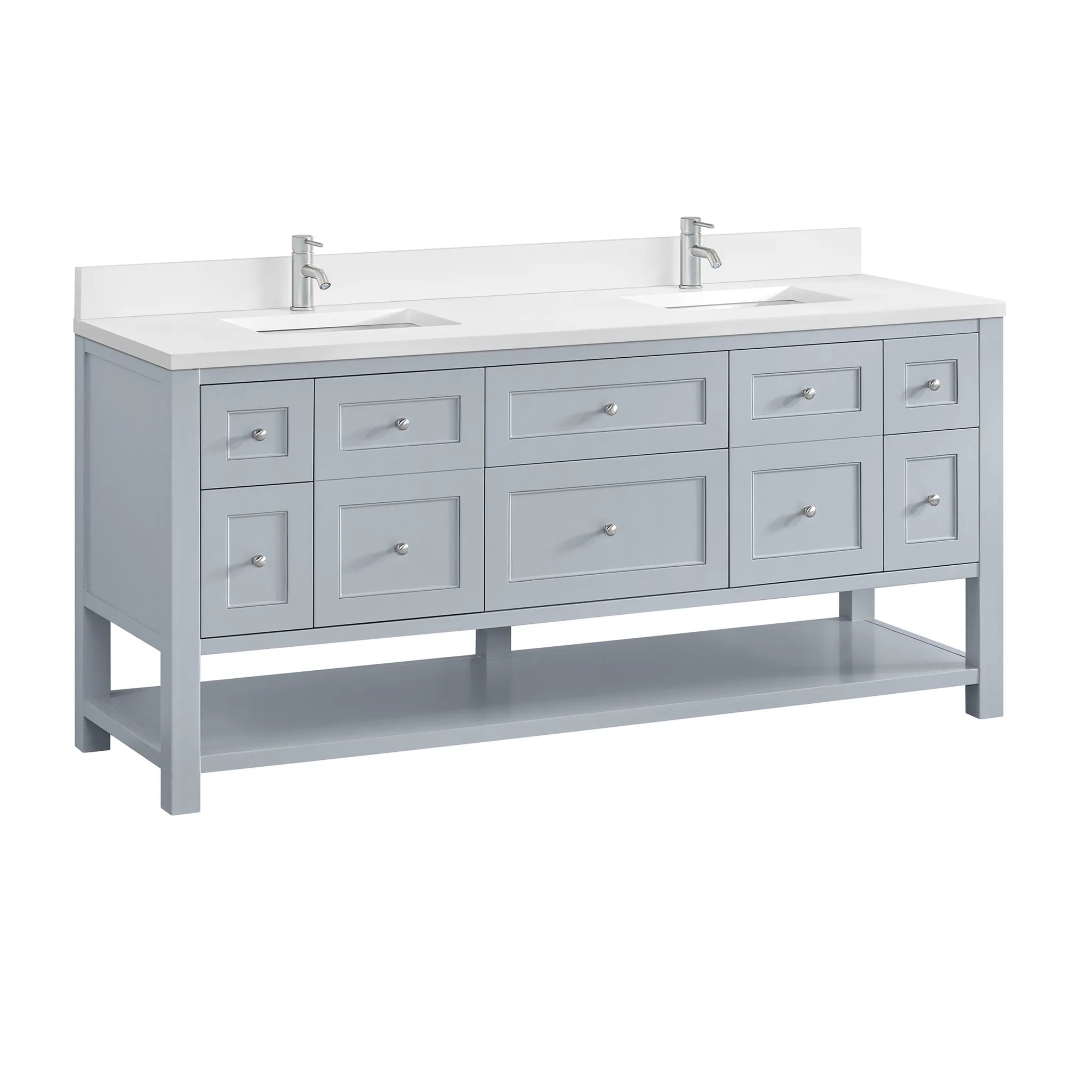 Breckenridge 72" Double Vanity in Serenity Blue-White Zeus Silestone & Backsplash-Single Hole image 9