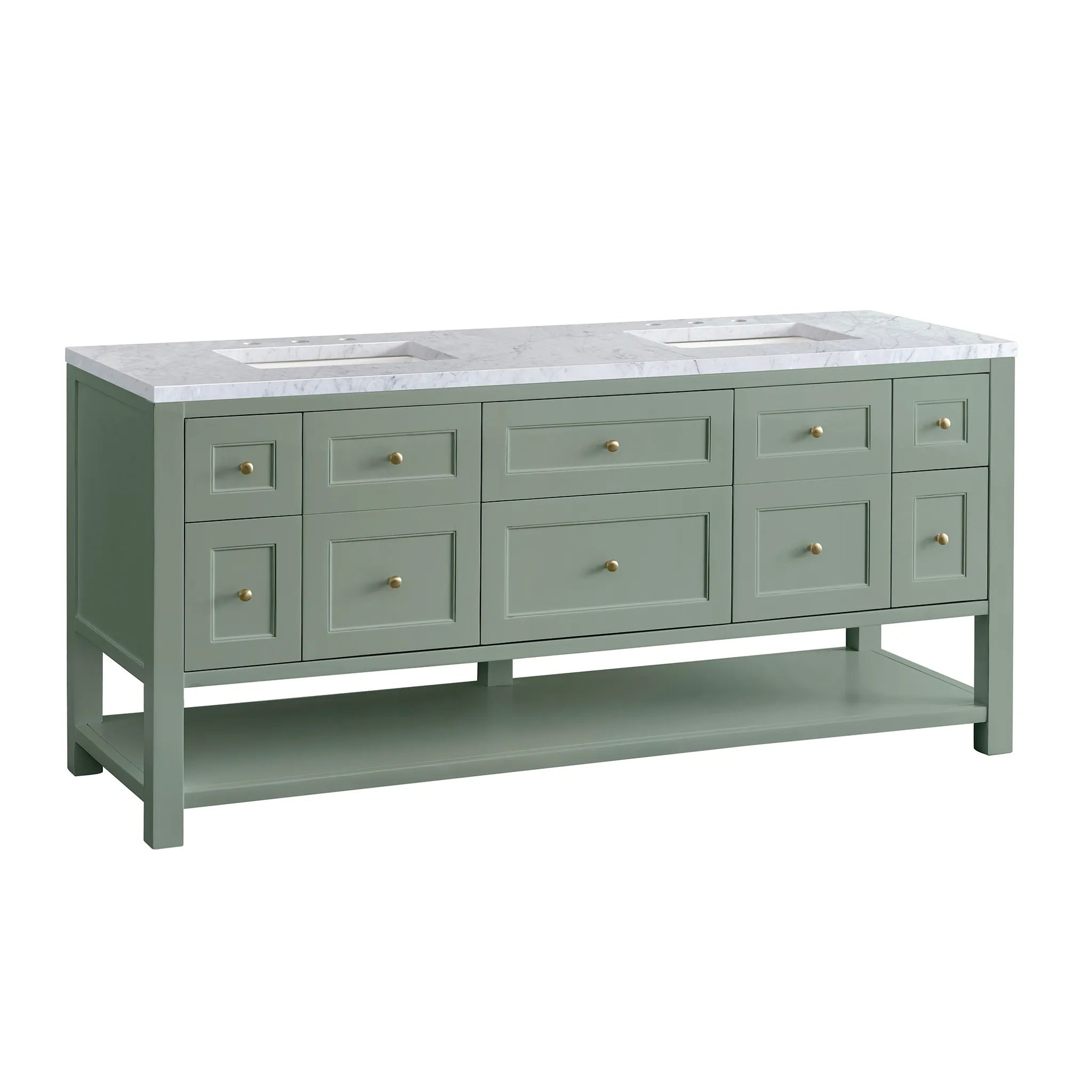 Breckenridge 72" Double Vanity in Smokey Celadon-Carrara White Marble-8" Widespread image 8