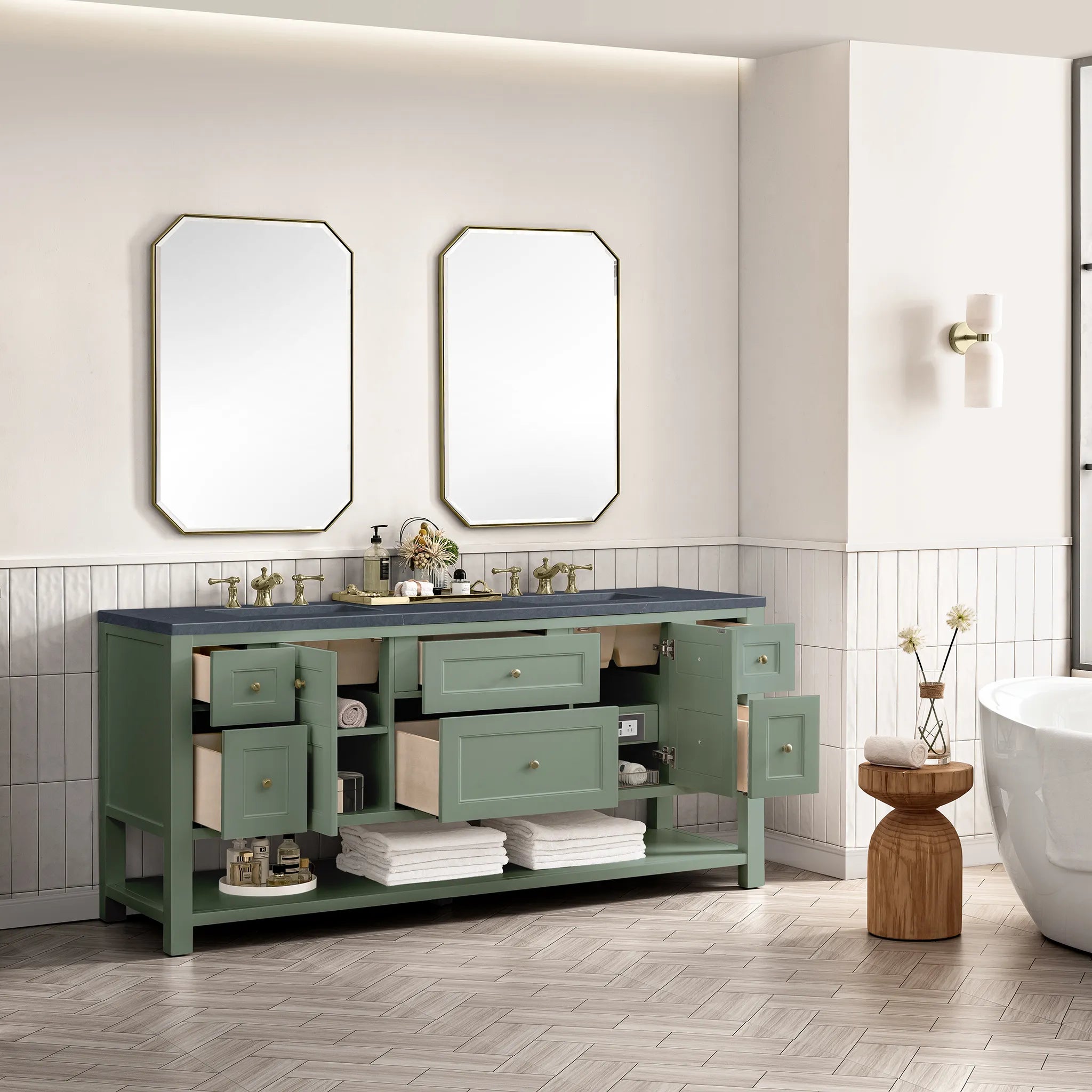 Breckenridge 72" Double Vanity in Smokey Celadon-Charcoal Soapstone Silestone-8" Widespread image 4