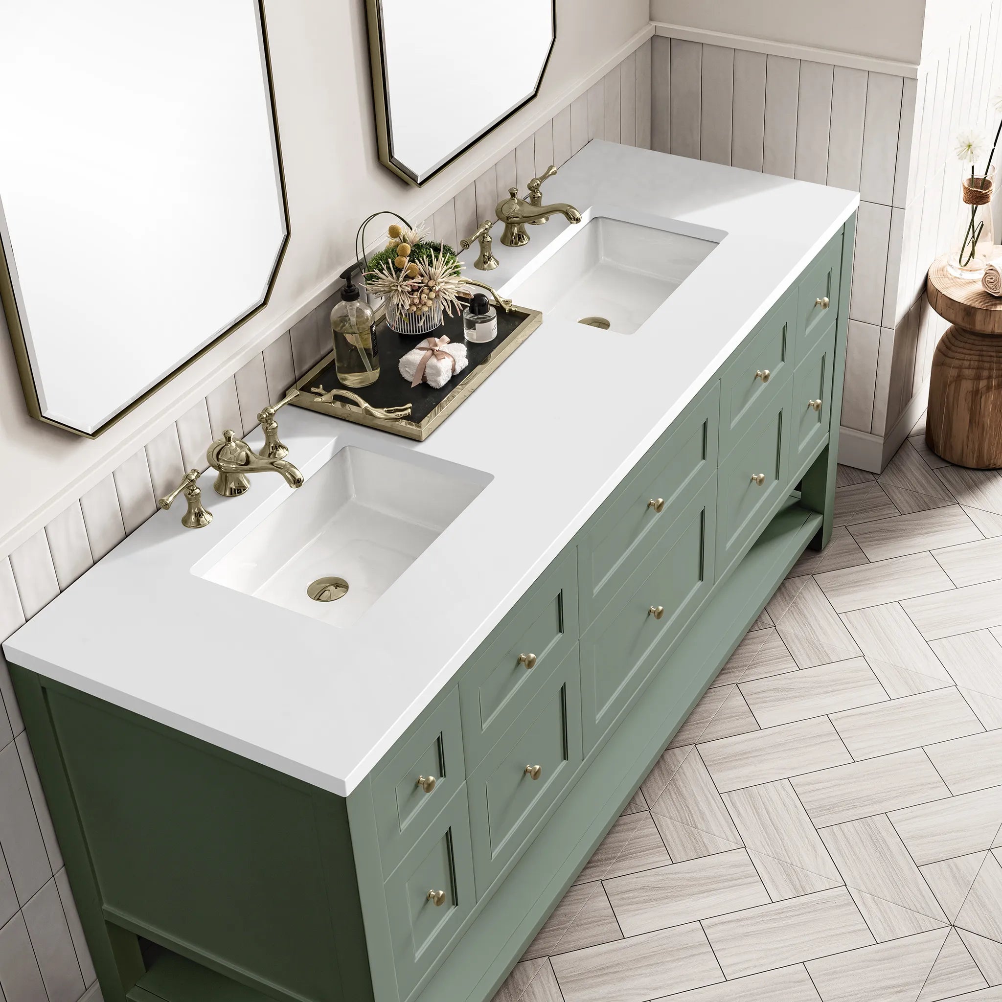 Breckenridge 72" Double Vanity in Smokey Celadon-White Zeus Silestone-8" Widespread image 8