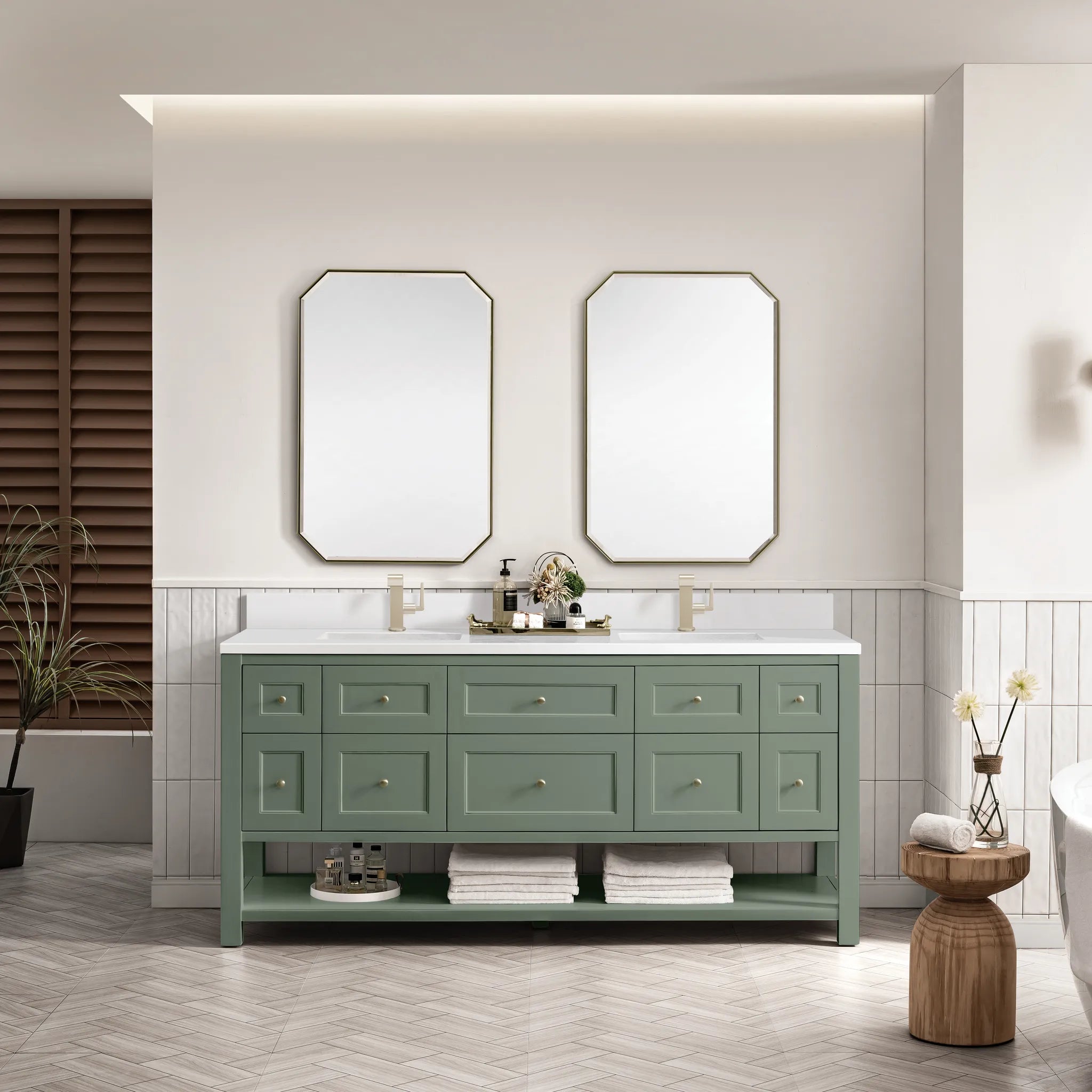 Breckenridge 72" Double Vanity in Smokey Celadon-White Zeus Silestone & Backsplash-Single Hole image 1