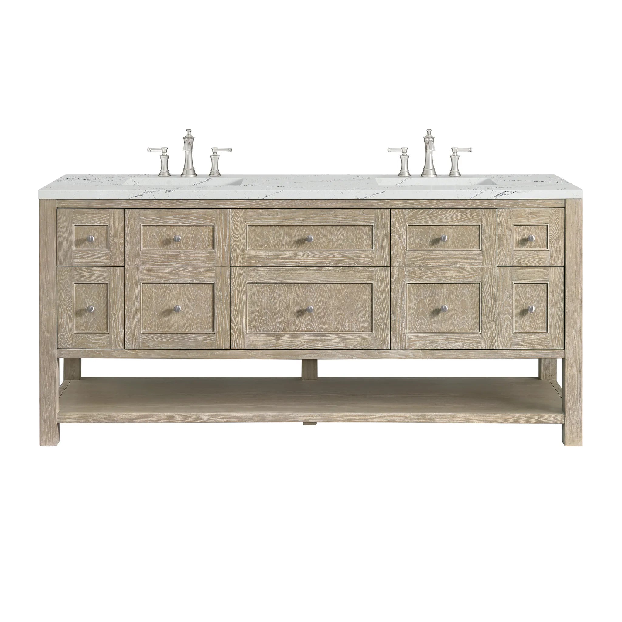 Breckenridge 72" Double Vanity in Whitewashed Oak Wireless Charger-Ethereal Noctis Silestone-8" Widespread image