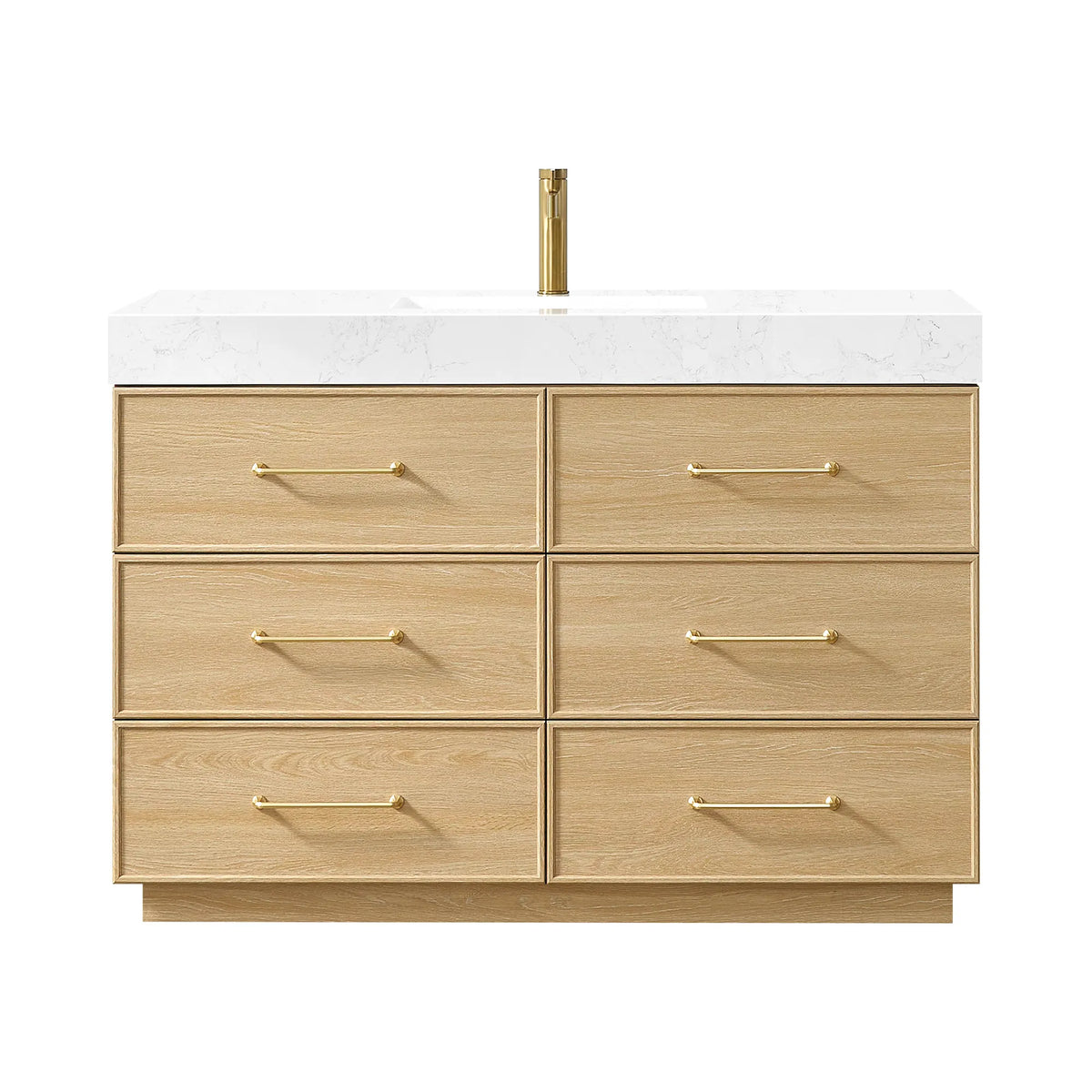 48 inch vanity on white with a gold faucet pictured (faucet not included)