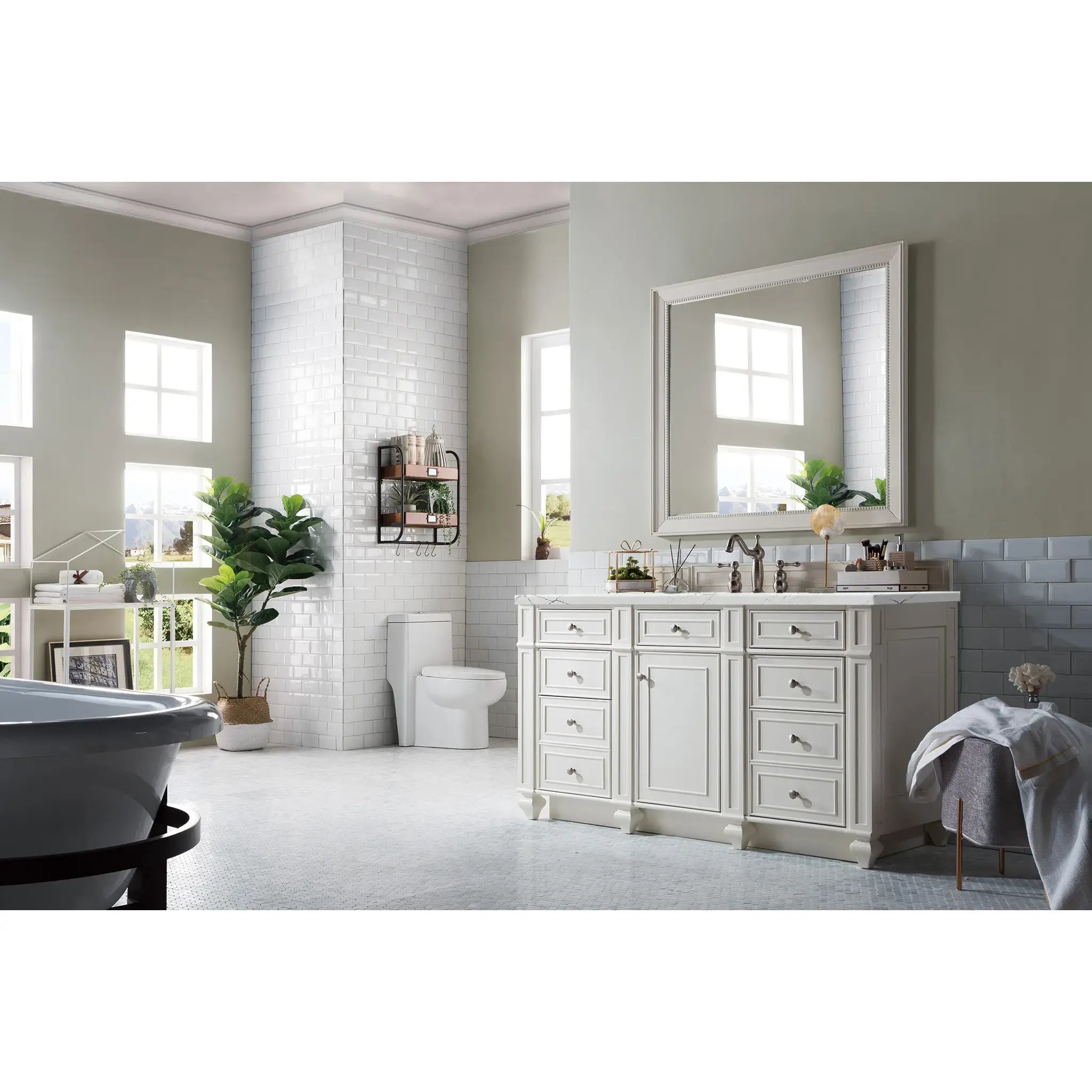 Bristol 60" Single Vanity in Bright White w/FreePower Wireless Charger-Ethereal Noctis Silestone-8" Widespread image 5