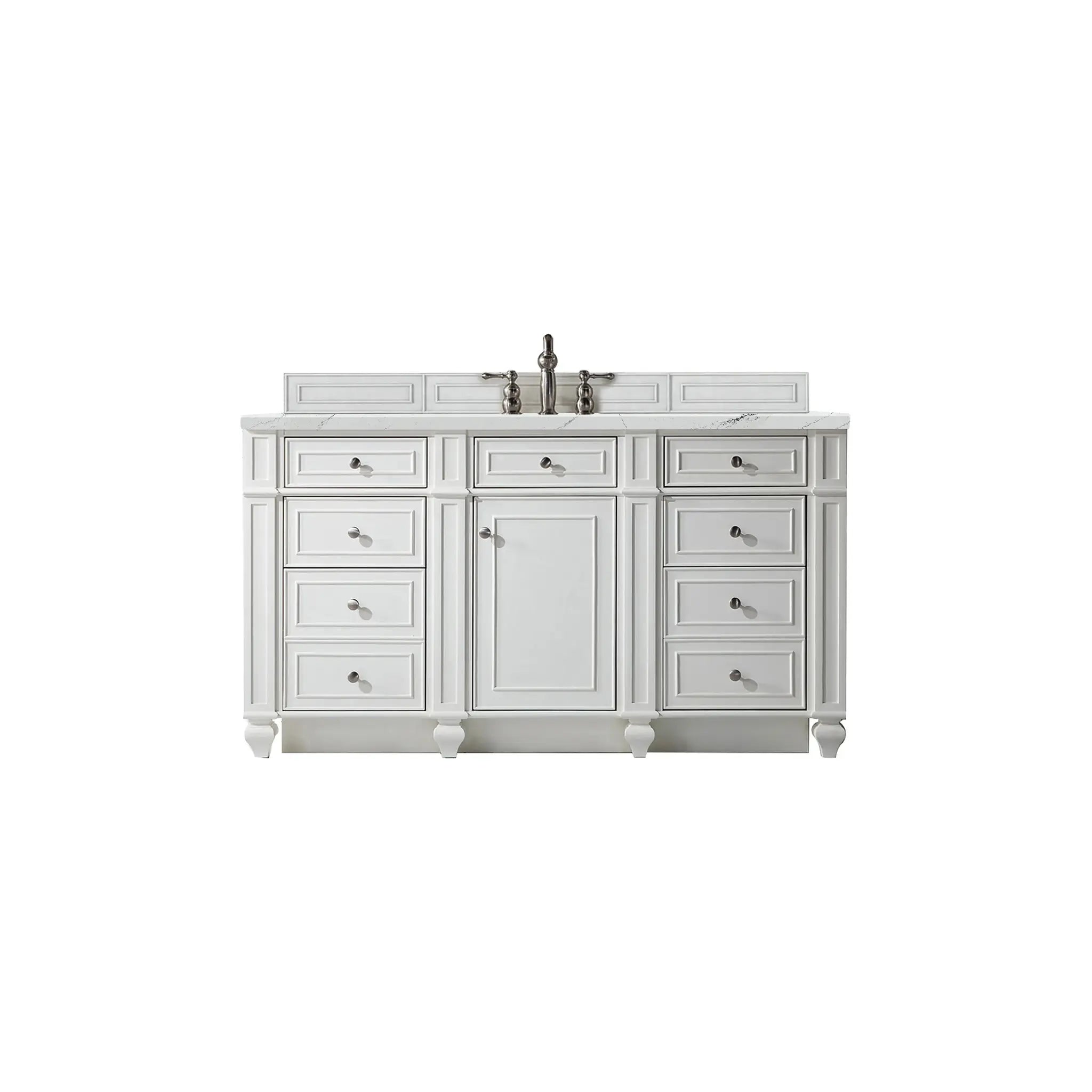 Bristol 60" Single Vanity in Bright White w/FreePower Wireless Charger-Ethereal Noctis Silestone-8" Widespread image