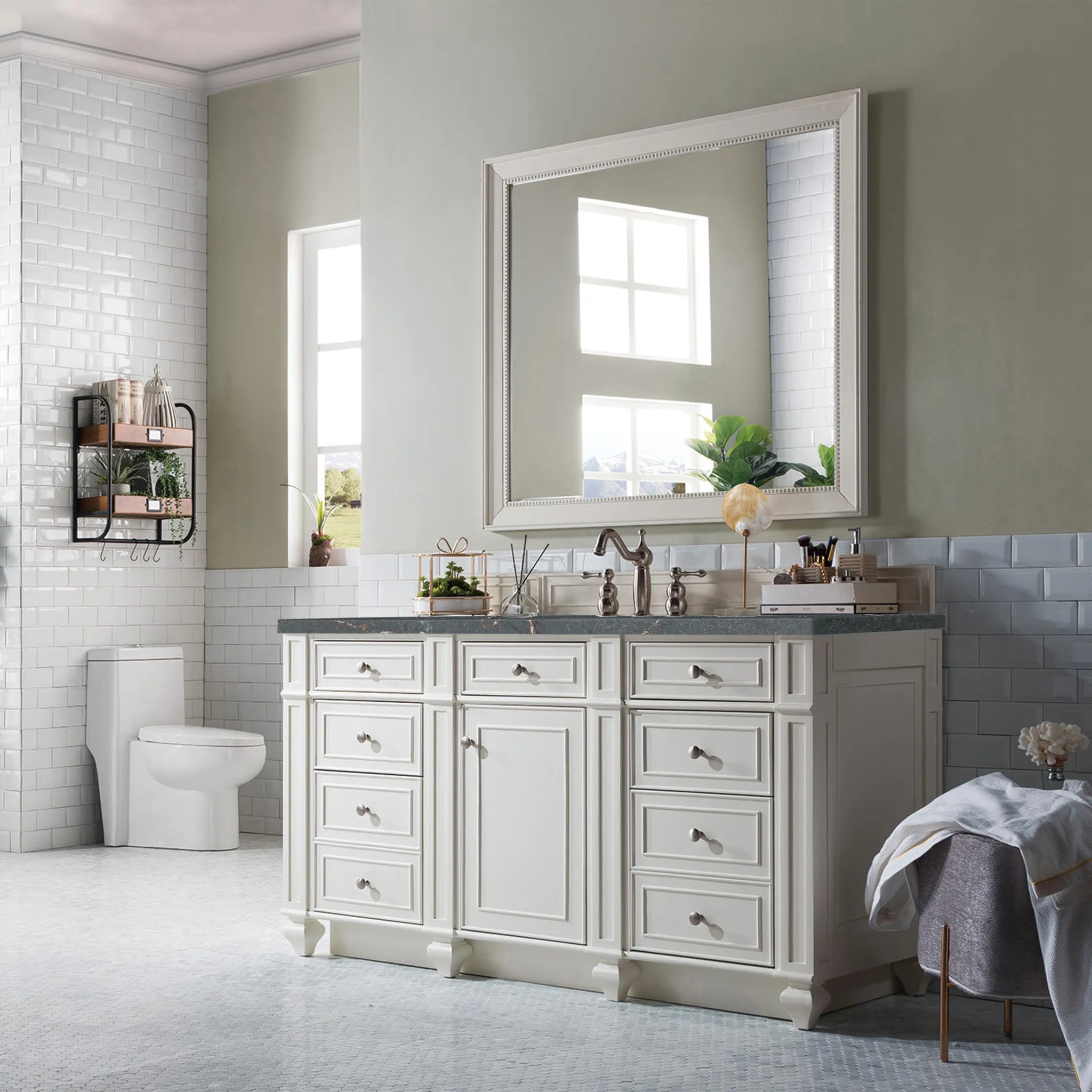 Bristol 60" Single Vanity in Bright White w/FreePower Wireless Charger-Parisien Bleu Silestone-8" Widespread image 5