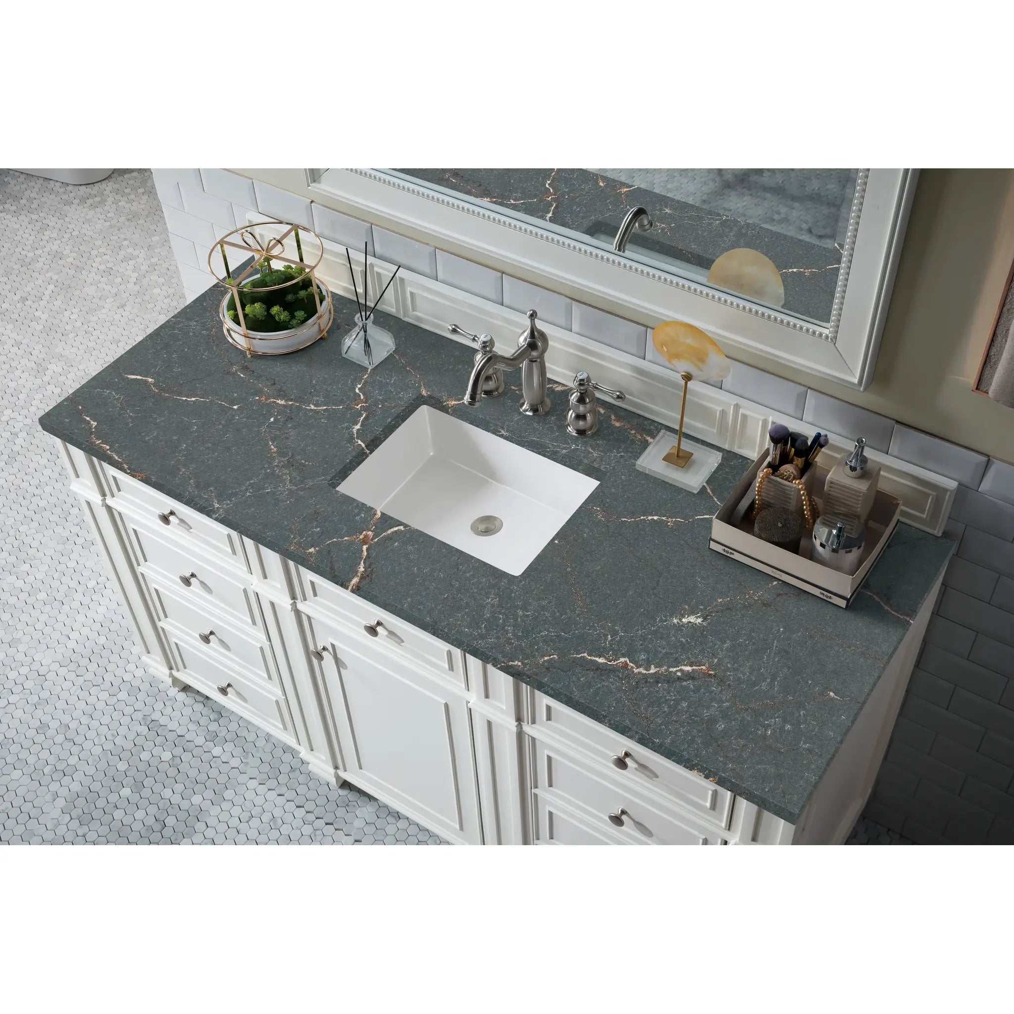Bristol 60" Single Vanity in Bright White w/FreePower Wireless Charger-Parisien Bleu Silestone-8" Widespread image 7
