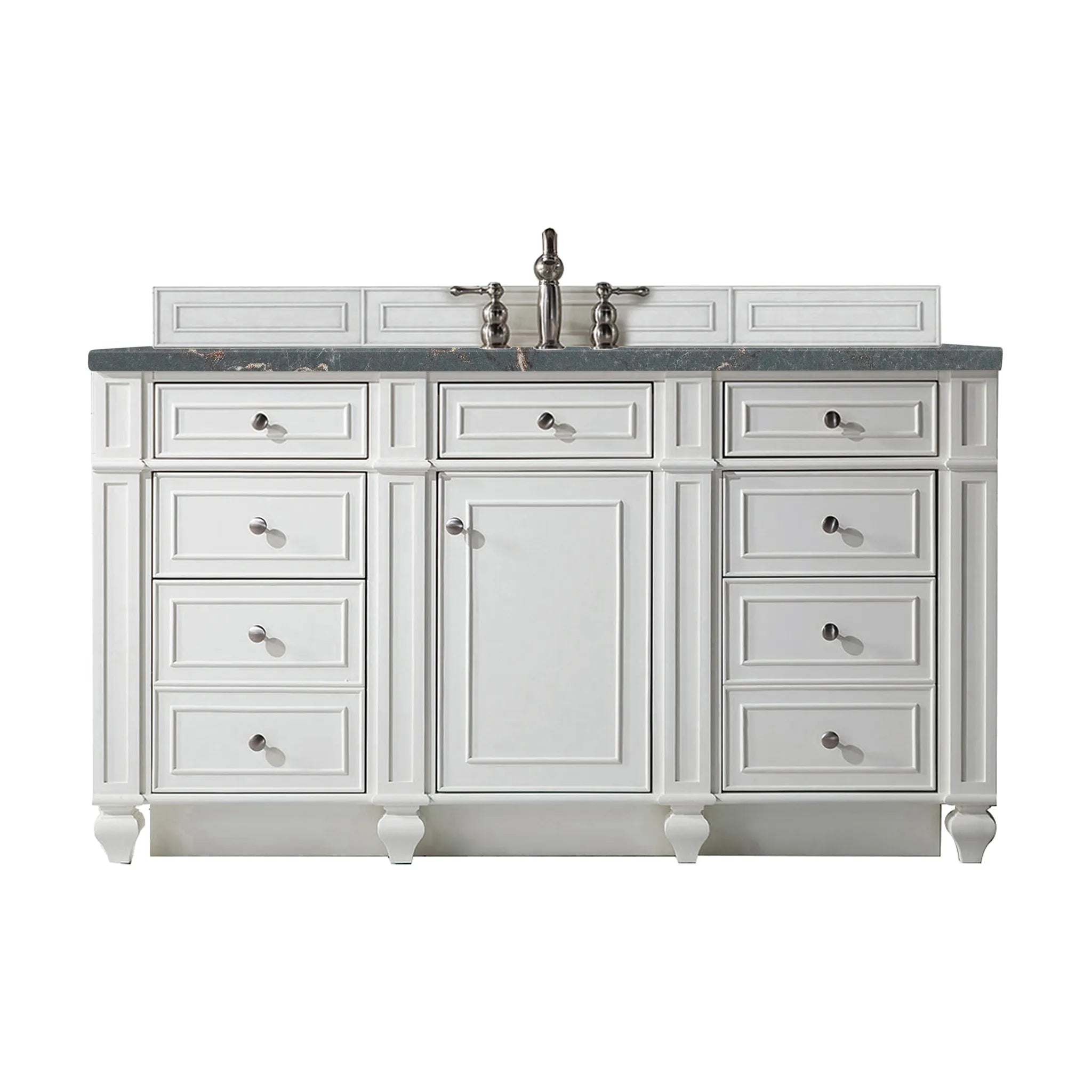 Bristol 60" Single Vanity in Bright White w/FreePower Wireless Charger-Parisien Bleu Silestone-8" Widespread image