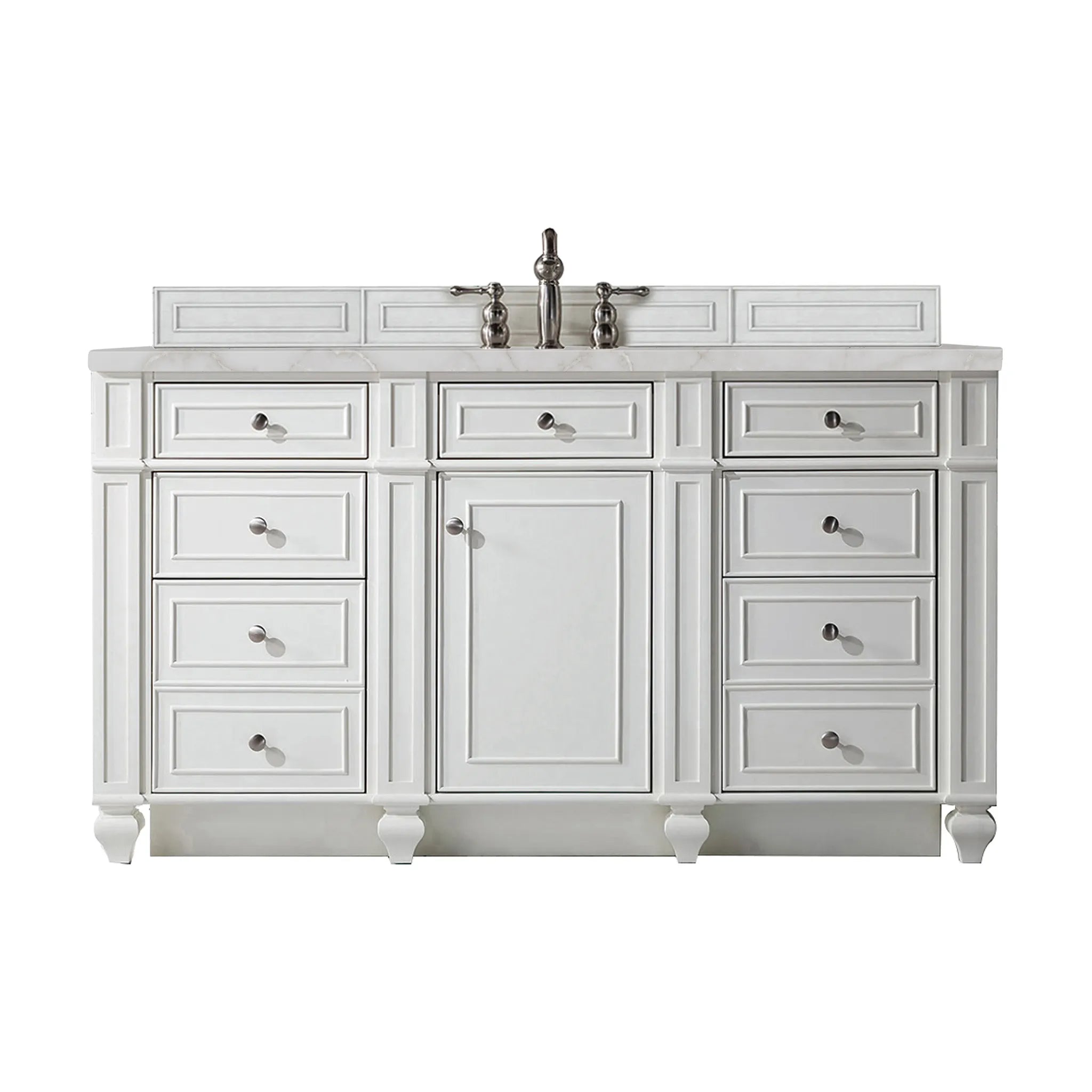 Bristol 60" Single Vanity in Bright White w/FreePower Wireless Charger-Victorian Silver Silestone-8" Widespread image
