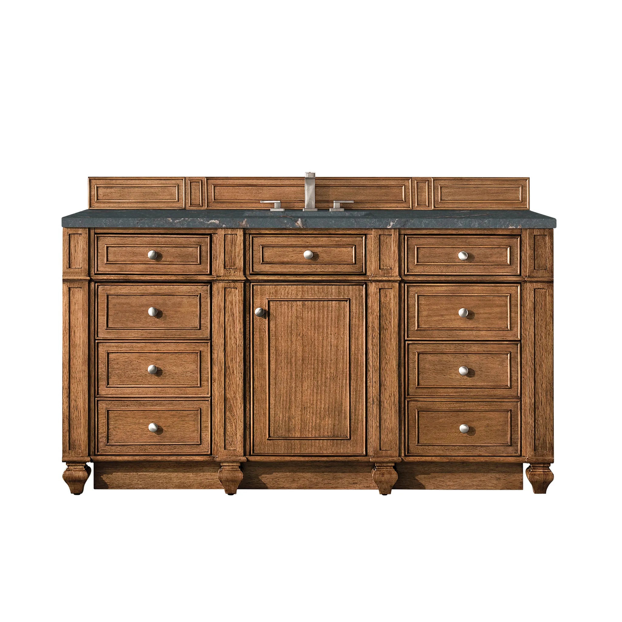 Bristol 60" Single Vanity in Saddle Brown w/FreePower Wireless Charger-Parisien Bleu Silestone-8" Widespread image
