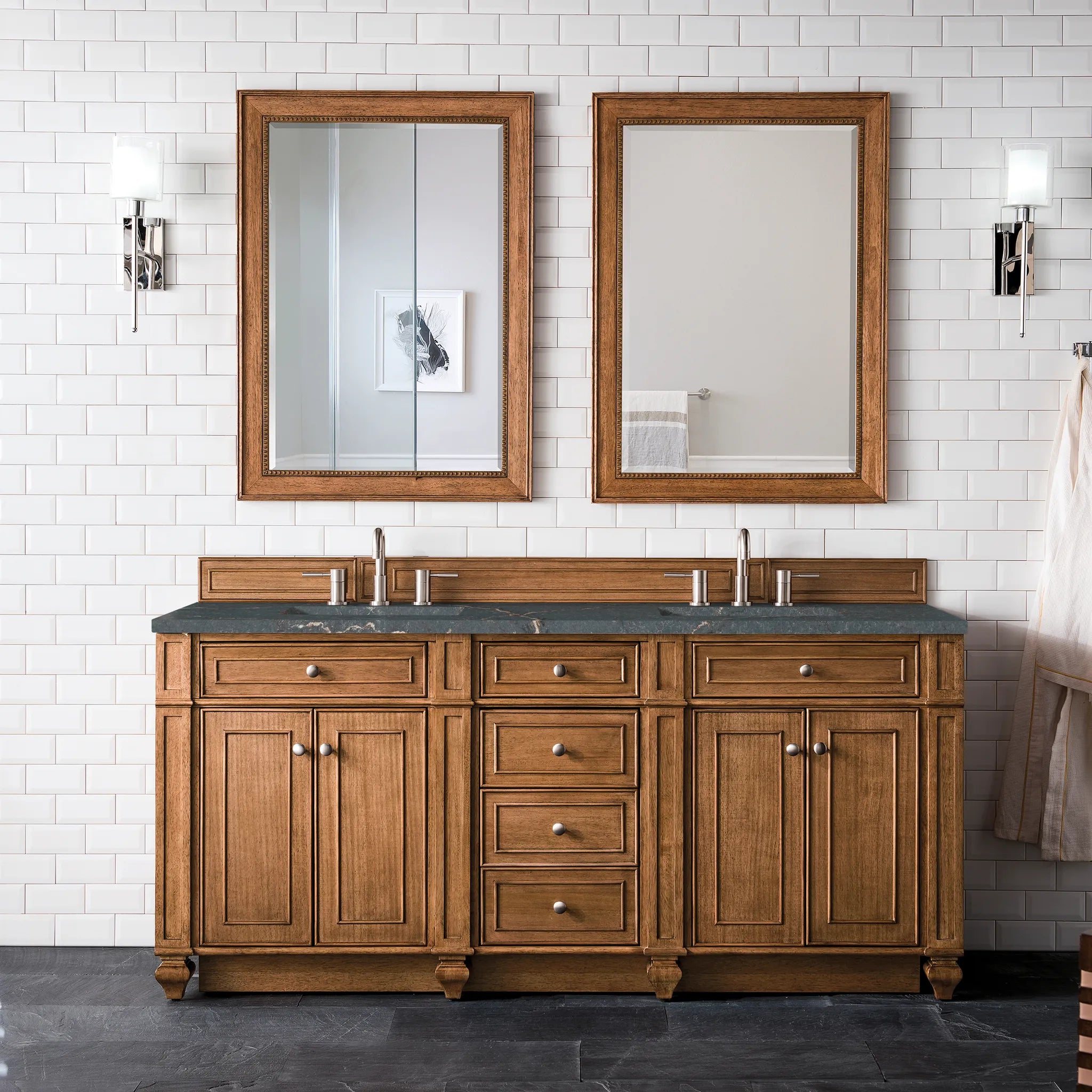 Bristol 72" Double Vanity in Saddle Brown w/FreePower Wireless Charger-Parisien Bleu Silestone-8" Widespread image 4