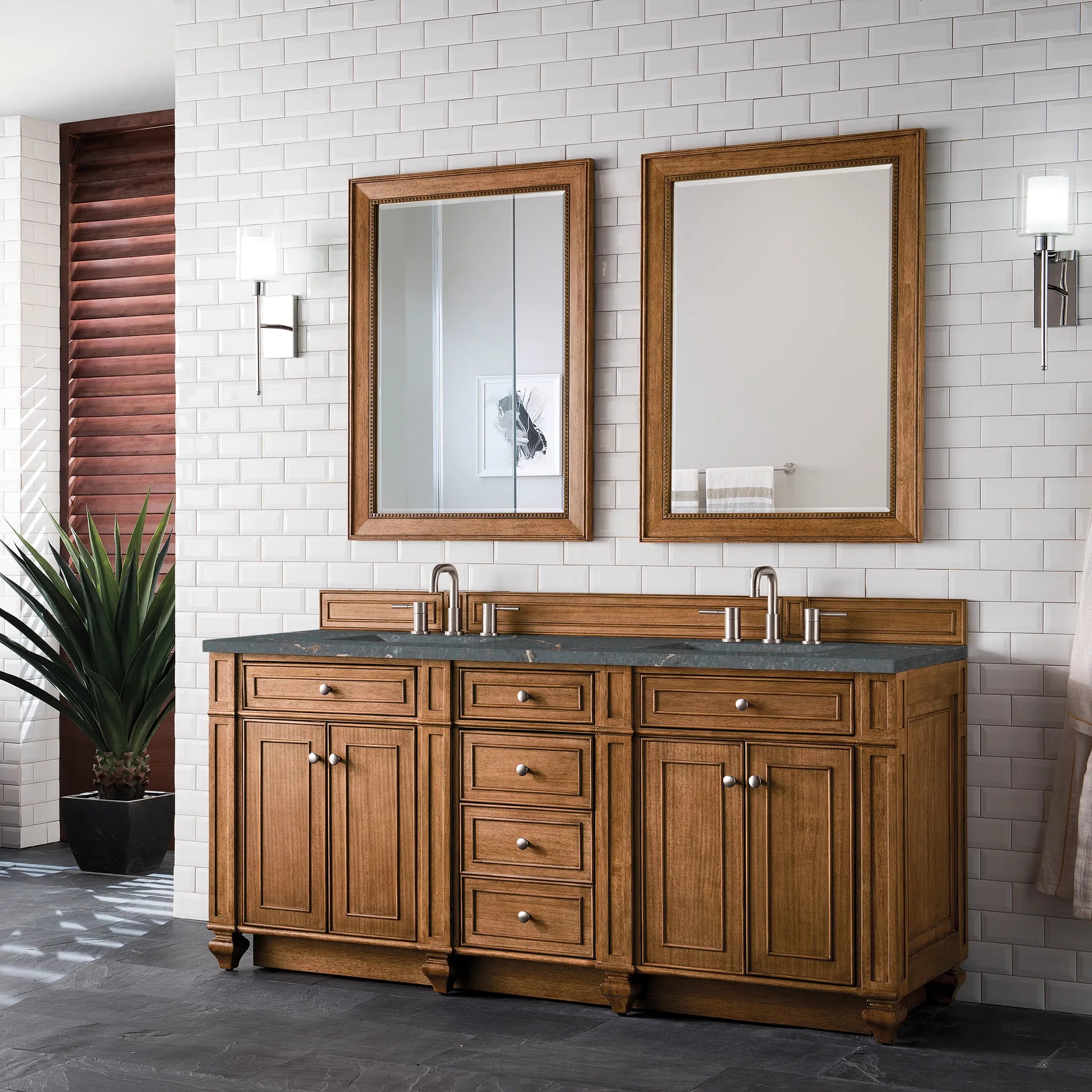 Bristol 72" Double Vanity in Saddle Brown w/FreePower Wireless Charger-Parisien Bleu Silestone-8" Widespread image 5