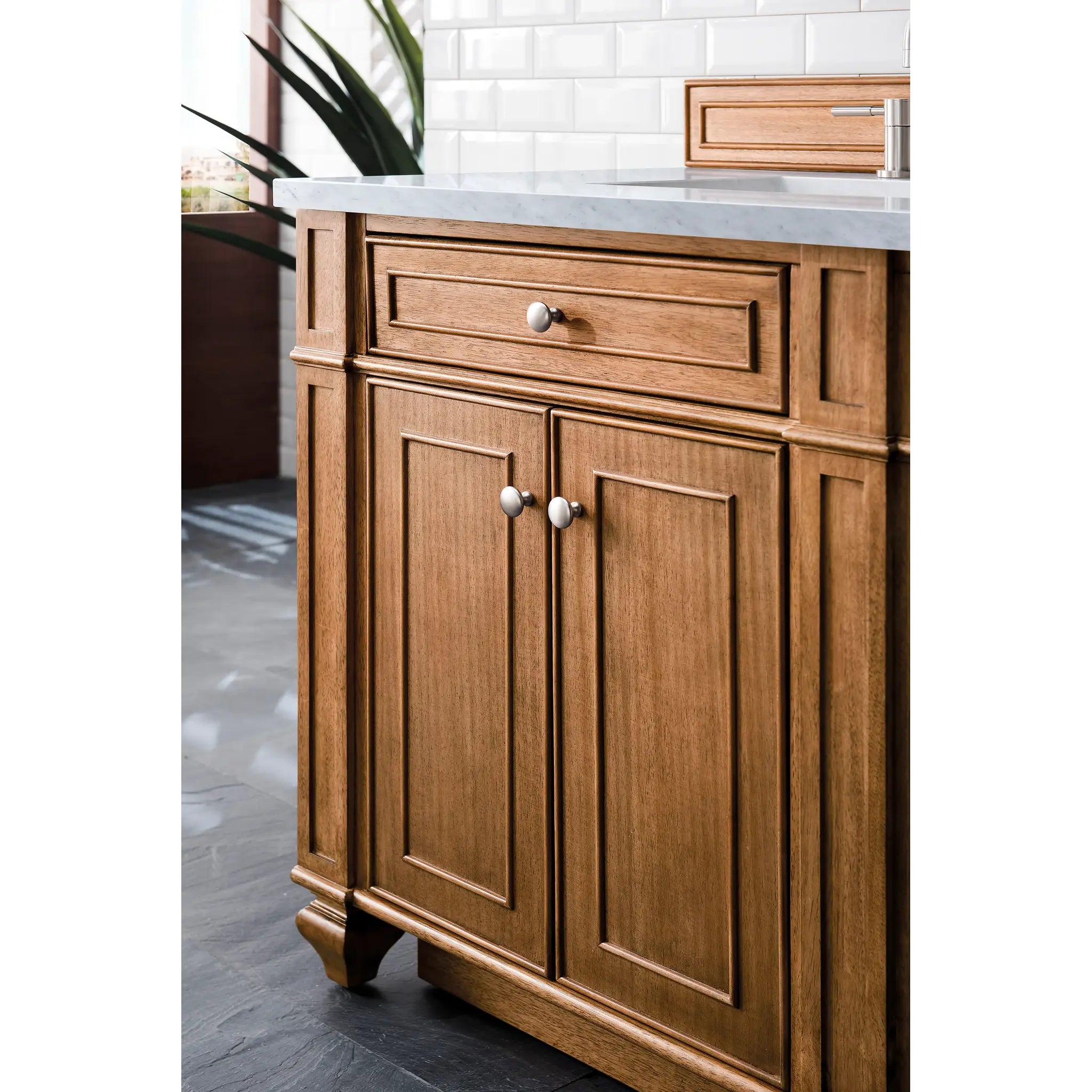 Bristol 72" Double Vanity in Saddle Brown Wireless Charger-Eternal Jasmine Pearl Silestone-8" Widespread image 7
