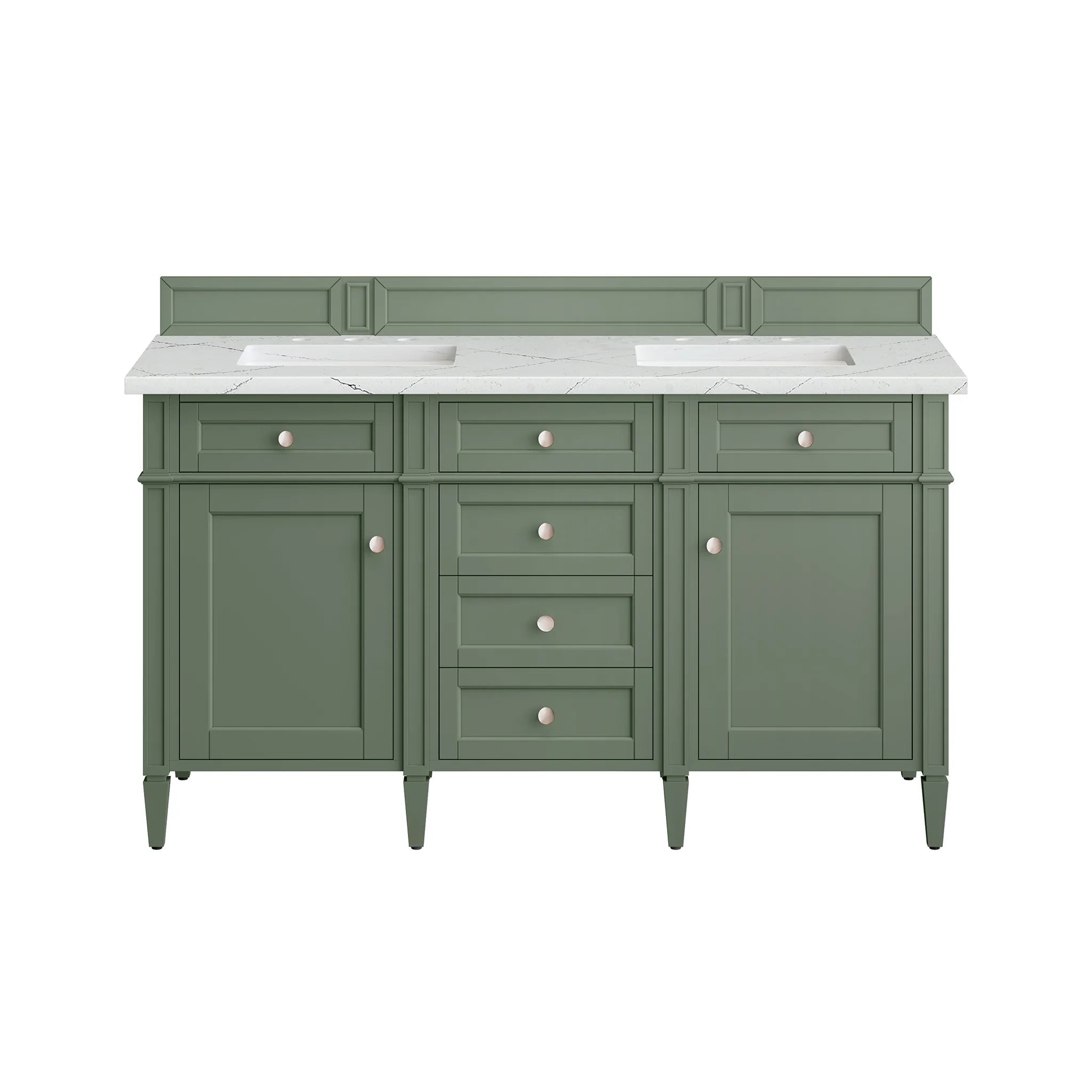 Brittany 60" Double Vanity in Smokey Celadon w/FreePower Wireless Charger-Ethereal Noctis Silestone-8" Widespread image 1