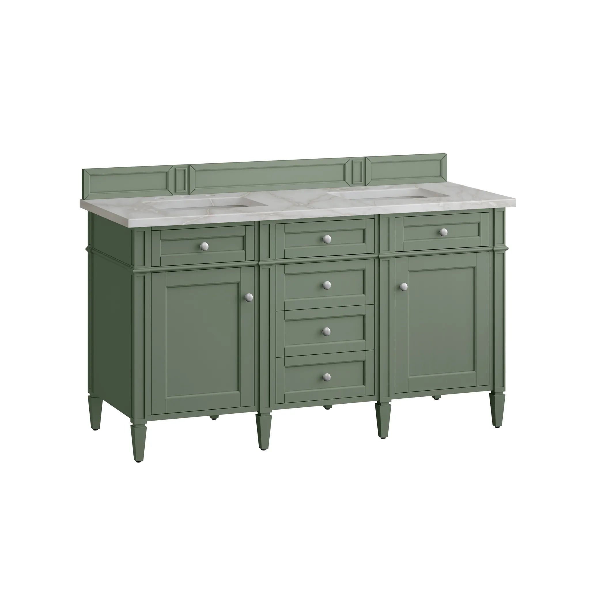 Brittany 60" Double Vanity in Smokey Celadon w/FreePower Wireless Charger-Victorian Silver Silestone-8" Widespread image 8