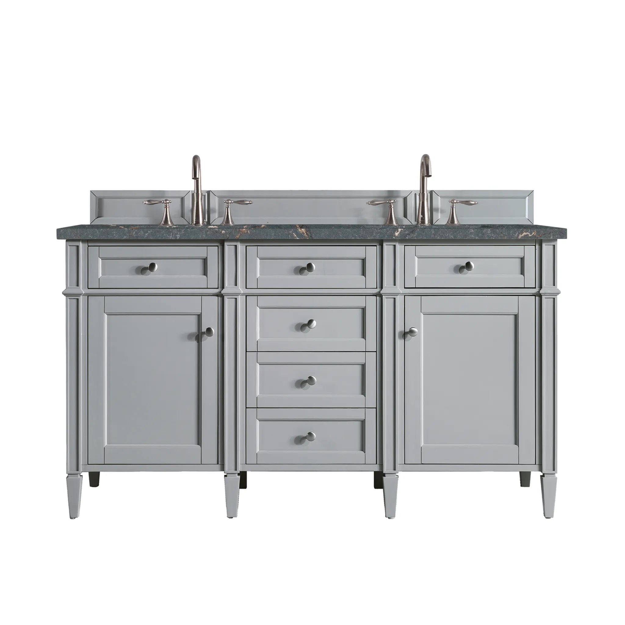 Brittany 60" Double Vanity in Urban Gray w/FreePower Wireless Charger-Parisien Bleu Silestone-8" Widespread image