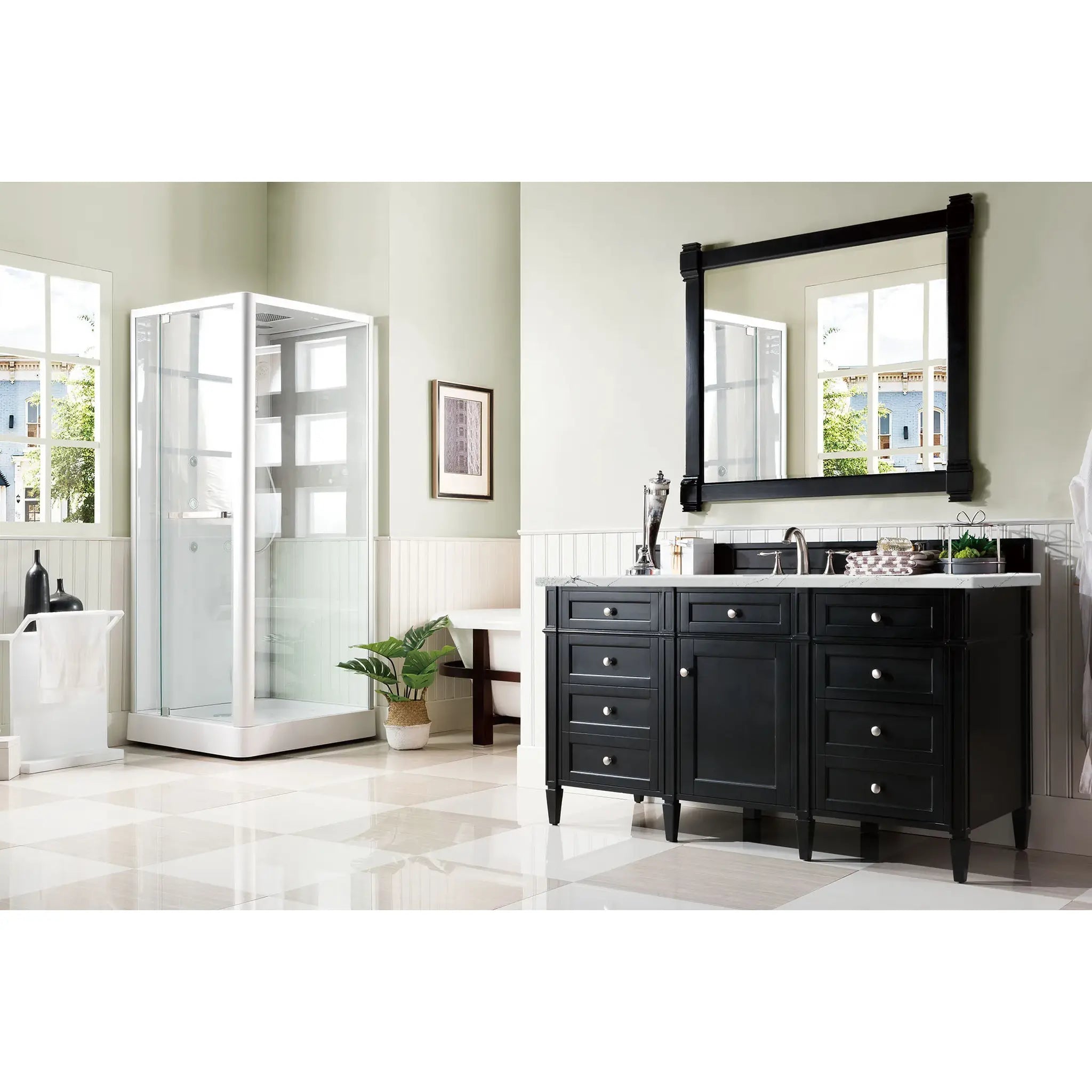 Brittany 60" Single Vanity in Black Onyx w/FreePower Wireless Charger-Ethereal Noctis Silestone-8" Widespread image 5